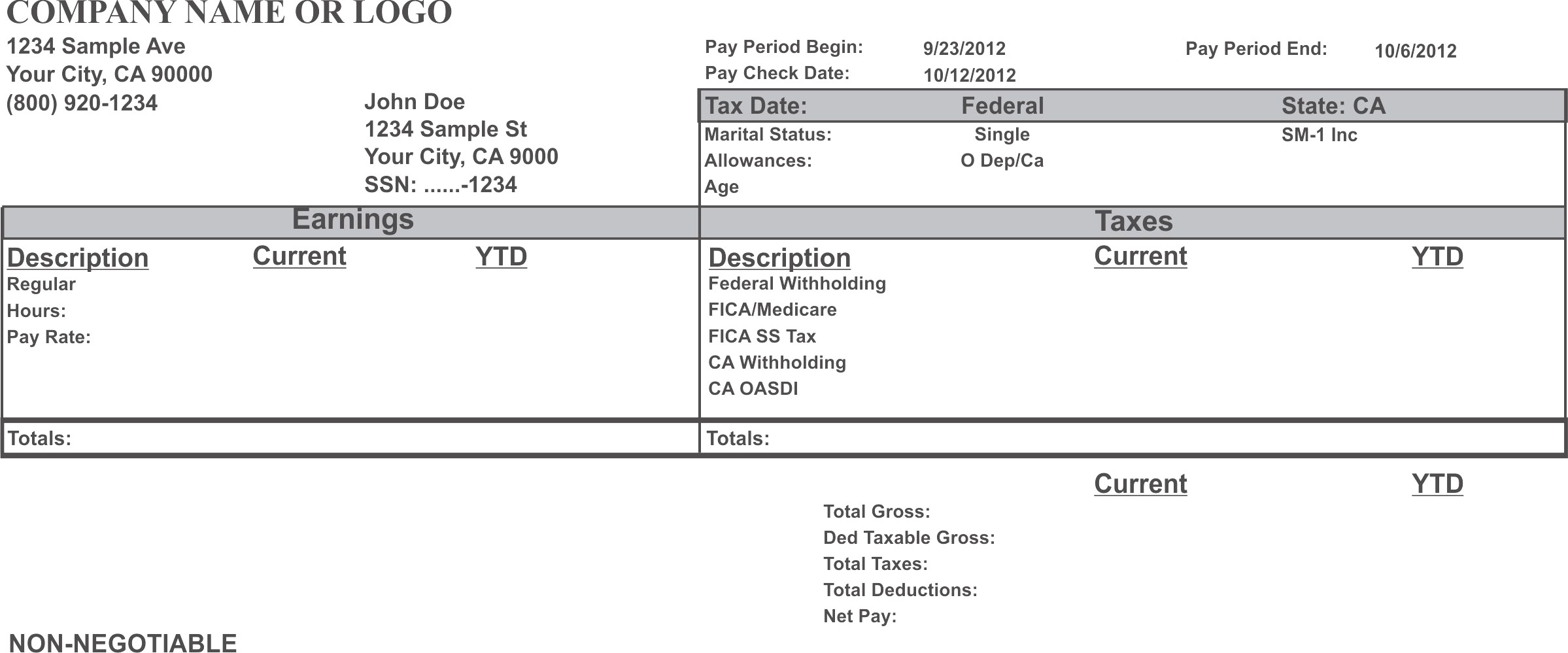 Paycheck Stub Template Excel Templates