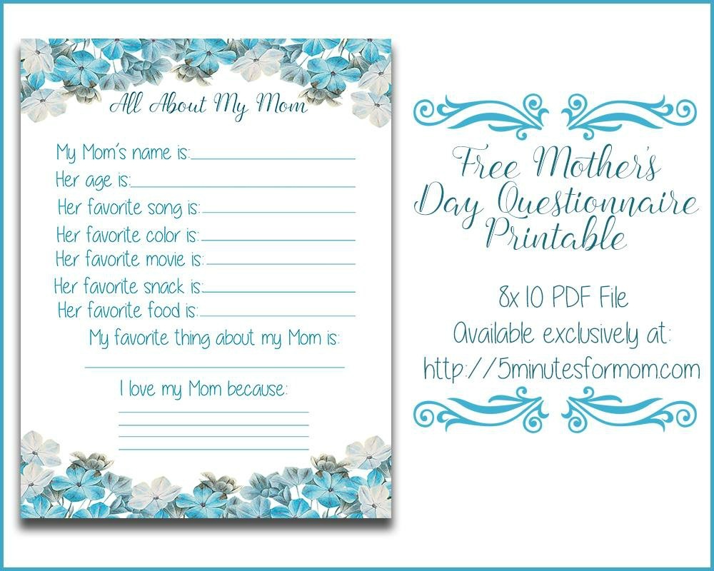 All About My Mom Questionnaire - Free Printable For Mother&amp;#039;s Day - Free Printable Mother&amp;amp;#039;s Day Questionnaire