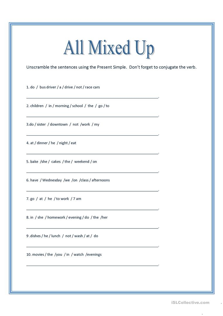 All Mixed Up ~ Sentence Scramble Worksheet - Free Esl Printable - Free Printable Scrambled Sentences Worksheets