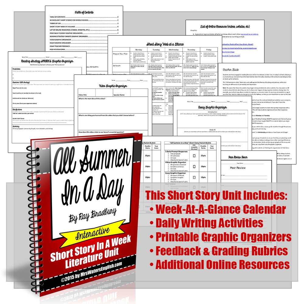 All Summer In A Day Short Story In A Week Unit With Writing Project - Free Printable Short Stories For High School Students
