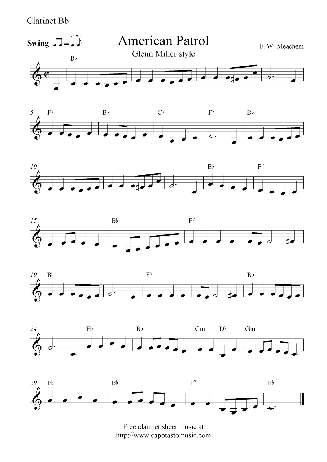 American Patrol, Free Clarinet Sheet Music Notes - Free Printable ...