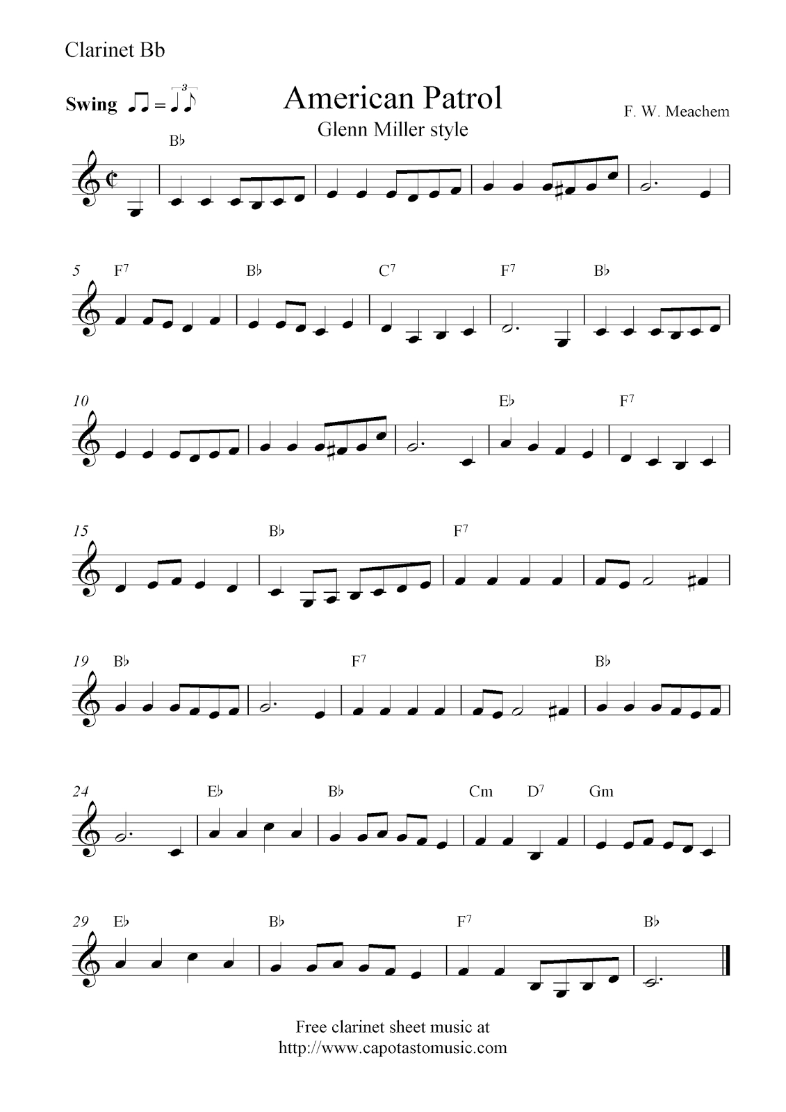 American Patrol, Free Clarinet Sheet Music Notes - Free Sheet Music For Clarinet Printable
