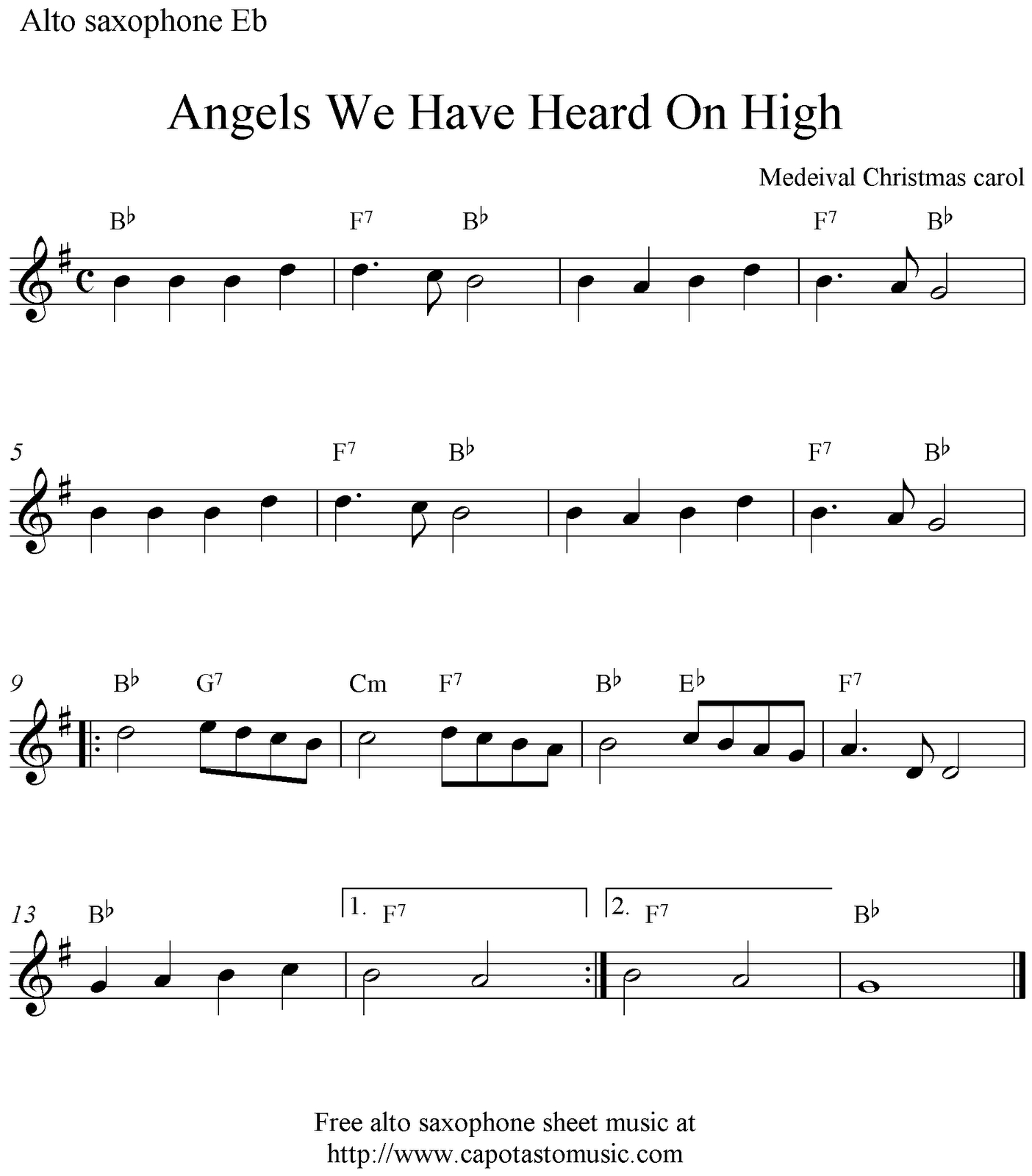 Angels We Have Heard On High, Free Christmas Alto Saxophone Sheet - Free Printable Christmas Sheet Music For Alto Saxophone