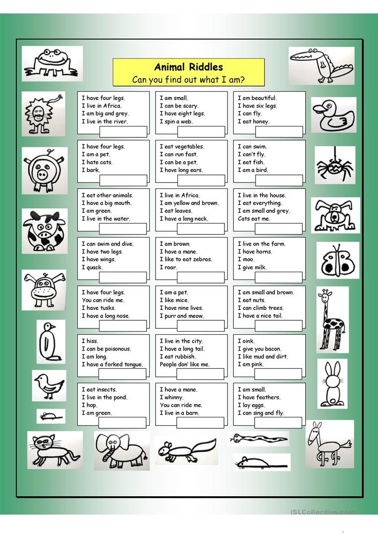 Animal Riddles 1 (Easy) Worksheet - Free Esl Printable Worksheets - Free Printable Riddles