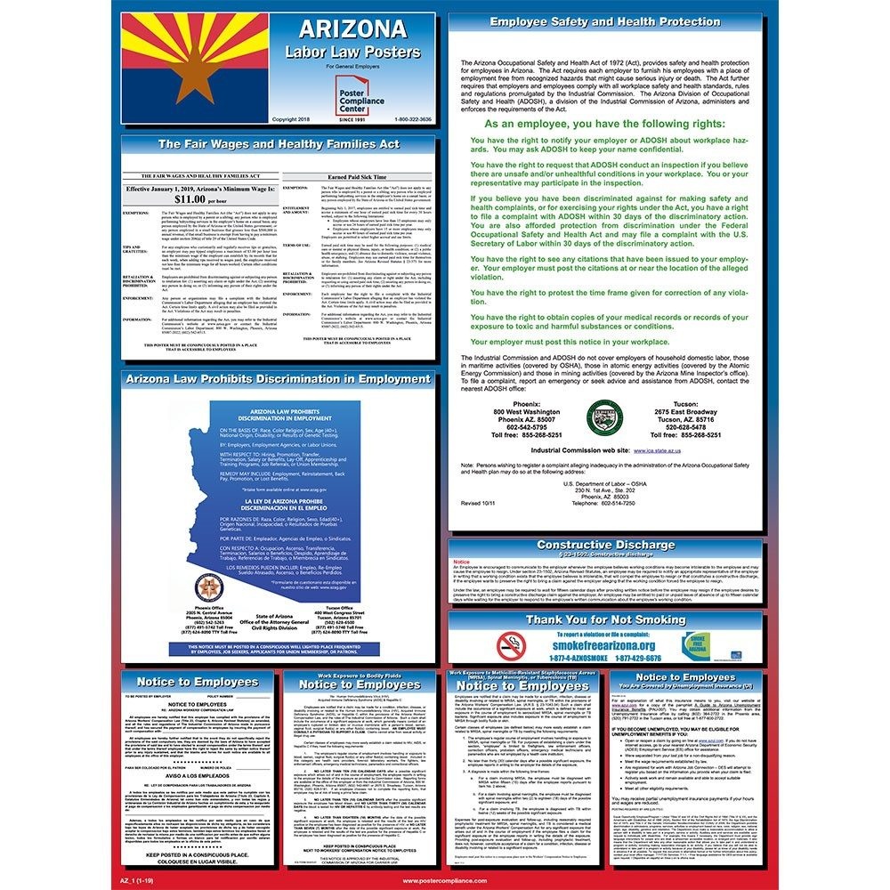 Arizona Labor Law Posters 2019 | Poster Compliance Center - Free Printable Osha Posters