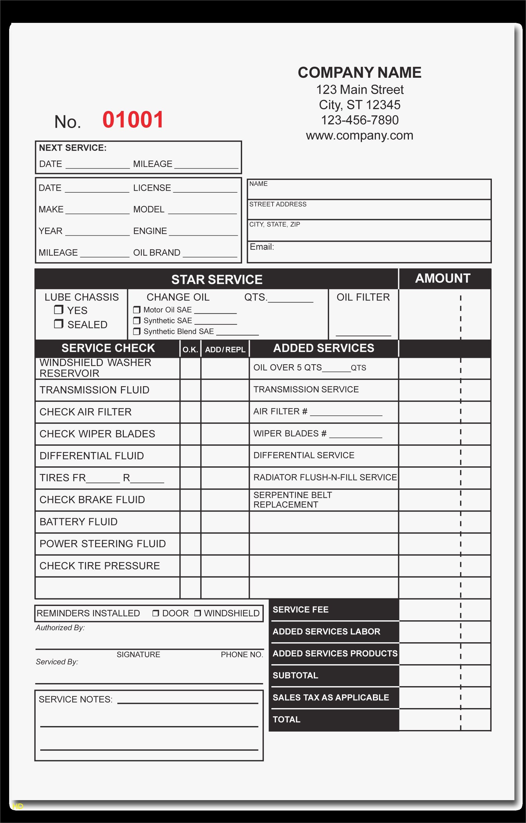 blank downloadable free printable auto repair invoice template