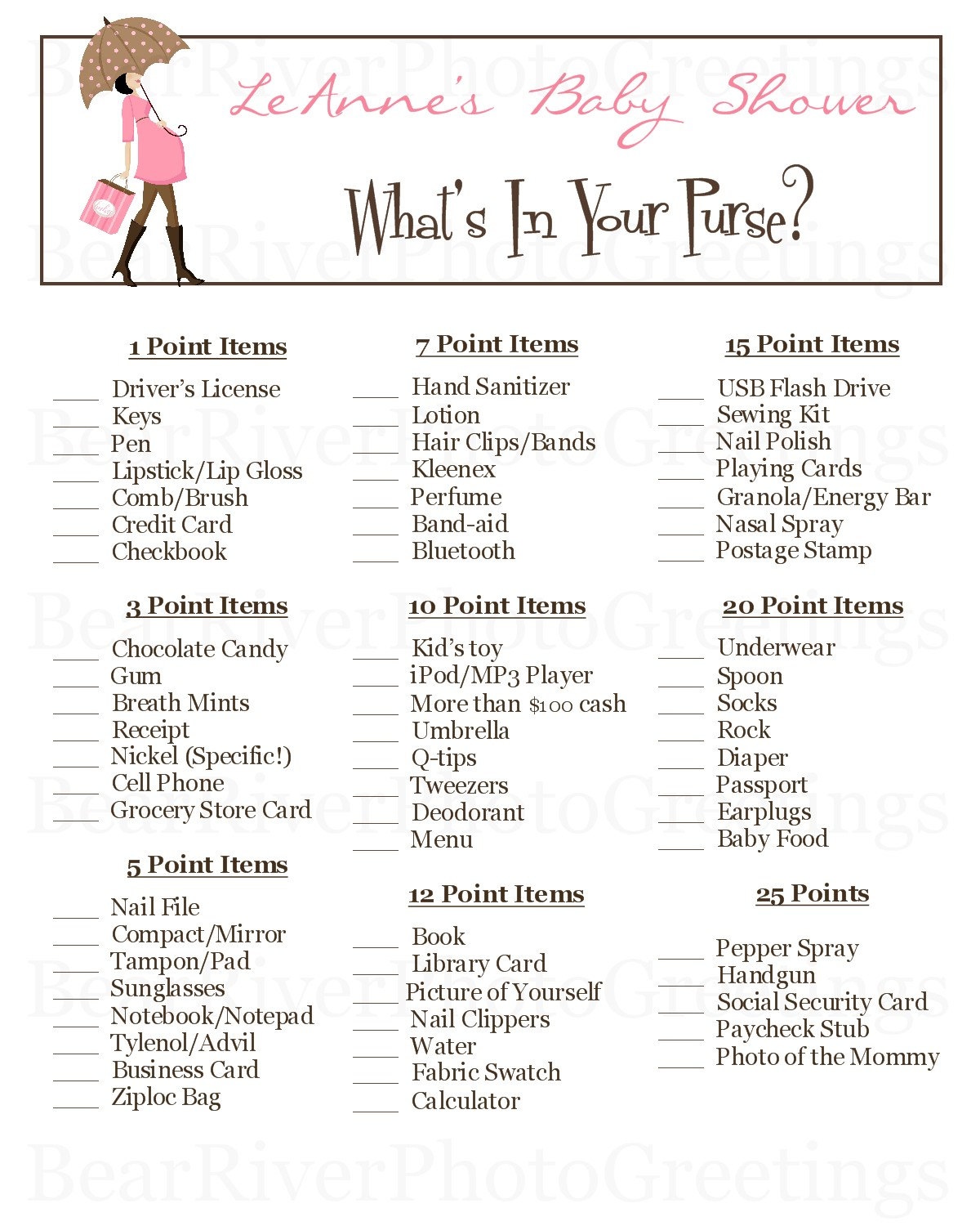 Baby Shower Food Ideas: Baby Shower Ideas Printable Games - Free Printable Baby Shower Games What&amp;#039;s In Your Purse