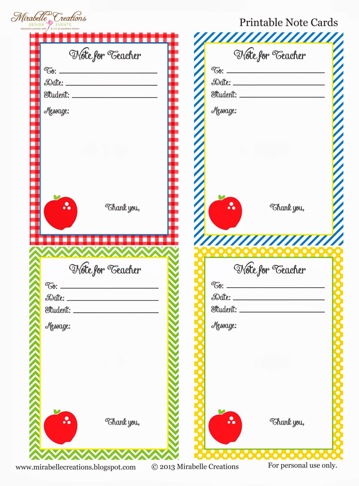 Back To School} - Free Printable Note For Teacher Cards - Mirabelle - Free Printable School Notes