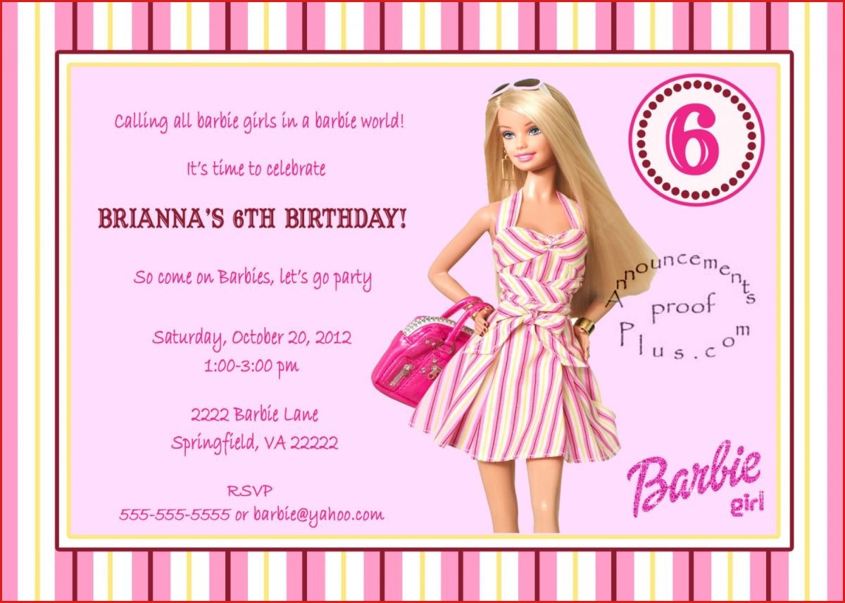 Barbie Birthday Invitation Card Free Printable Barbie Birthday - Free Printable Barbie Birthday Party Invitations