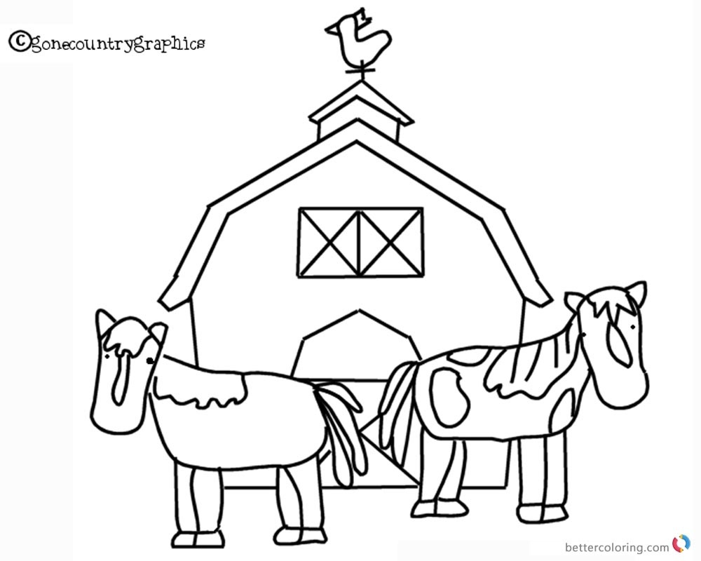 Barn Coloring Pages - Barn Coloring Pages Two Horse And Barn Free - Free Printable Barn Coloring Pages