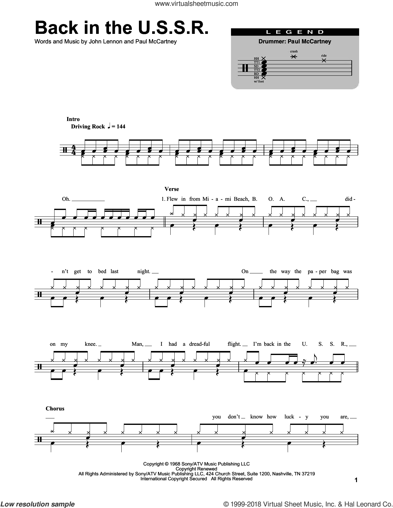 Beatles - Back In The U.s.s.r. Sheet Music For Drums [Pdf] - Free Printable Drum Sheet Music