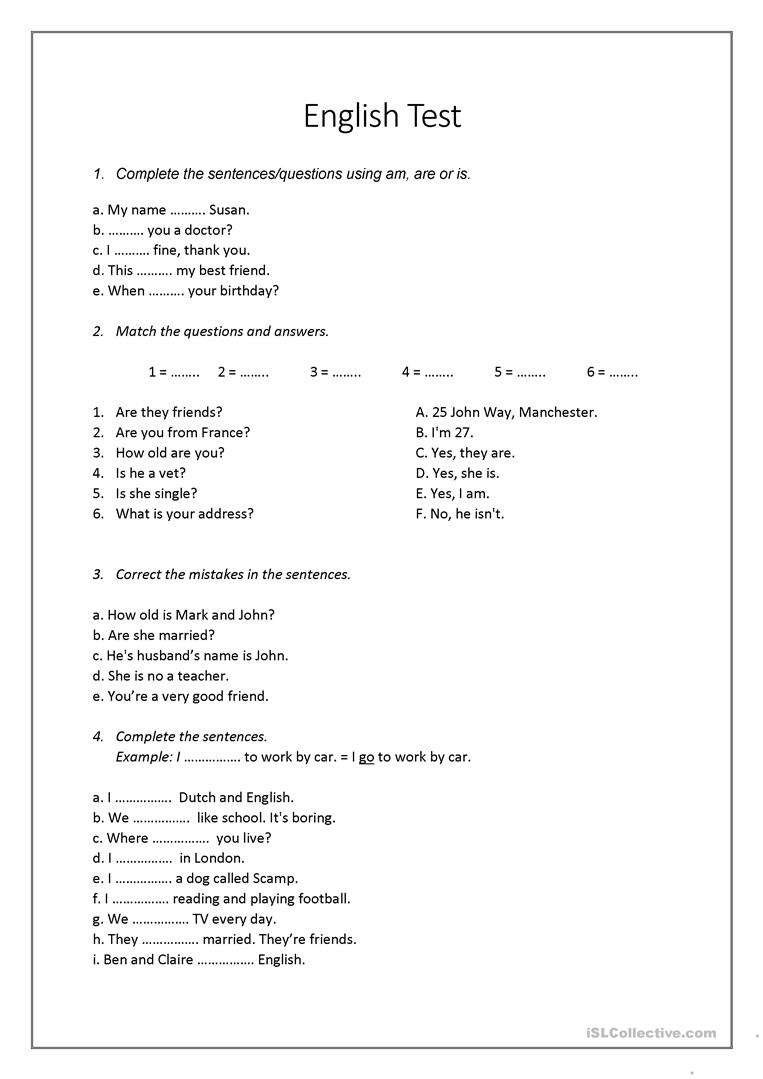 Beginner English Test Worksheet - Free Esl Printable Worksheets Made - Free Esl Assessment Test Printable
