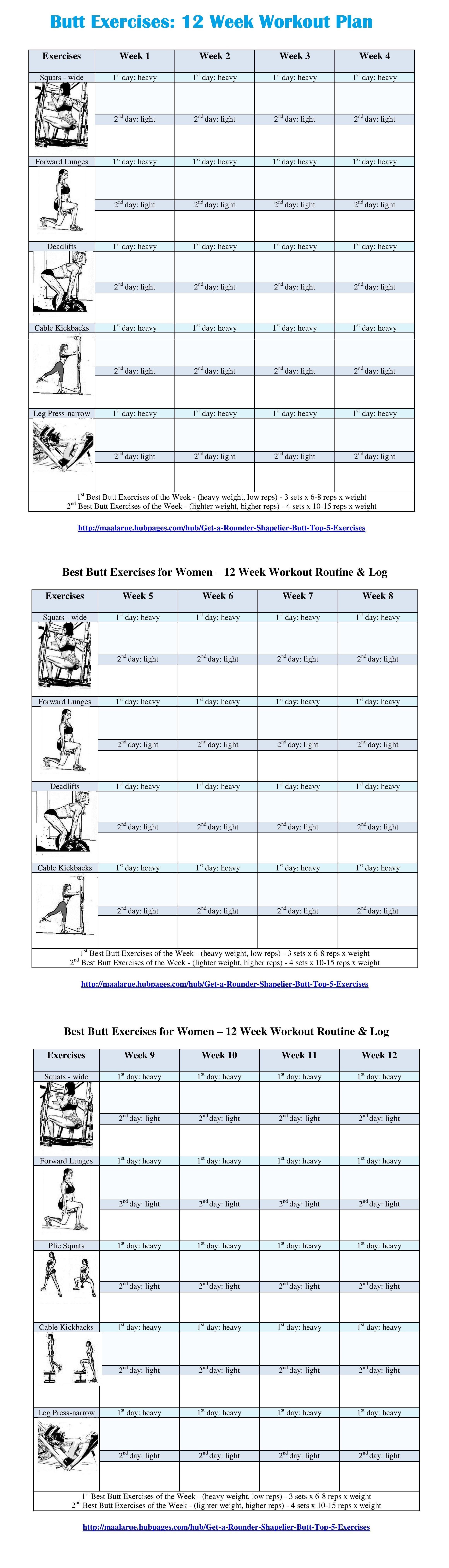 Best Butt Workouts For Women - Free Printable 12 Week Butt Workout Plan - Free Printable Gym Workout Routines