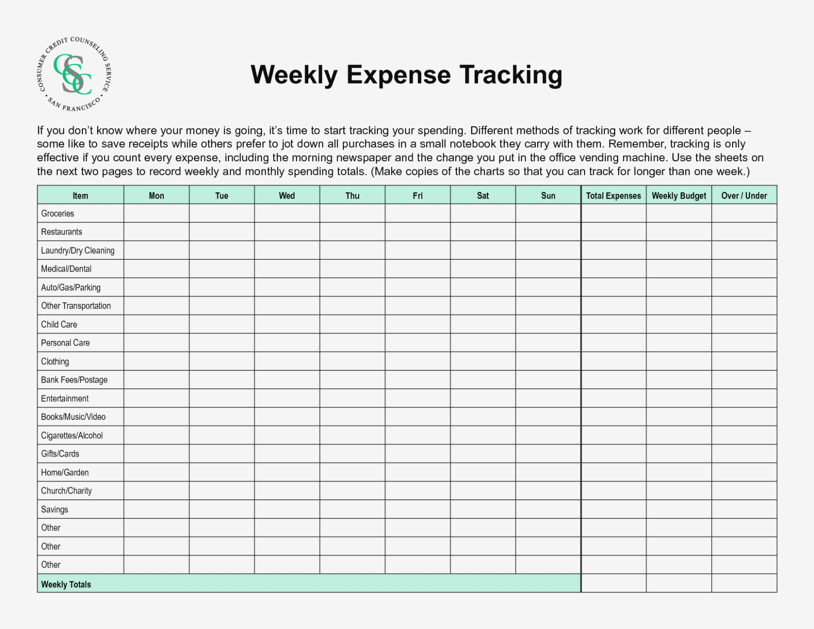 Best Photos Of Home Expense Sheet – Free Printable Weekly Expense - Free Printable Income And Expense Form