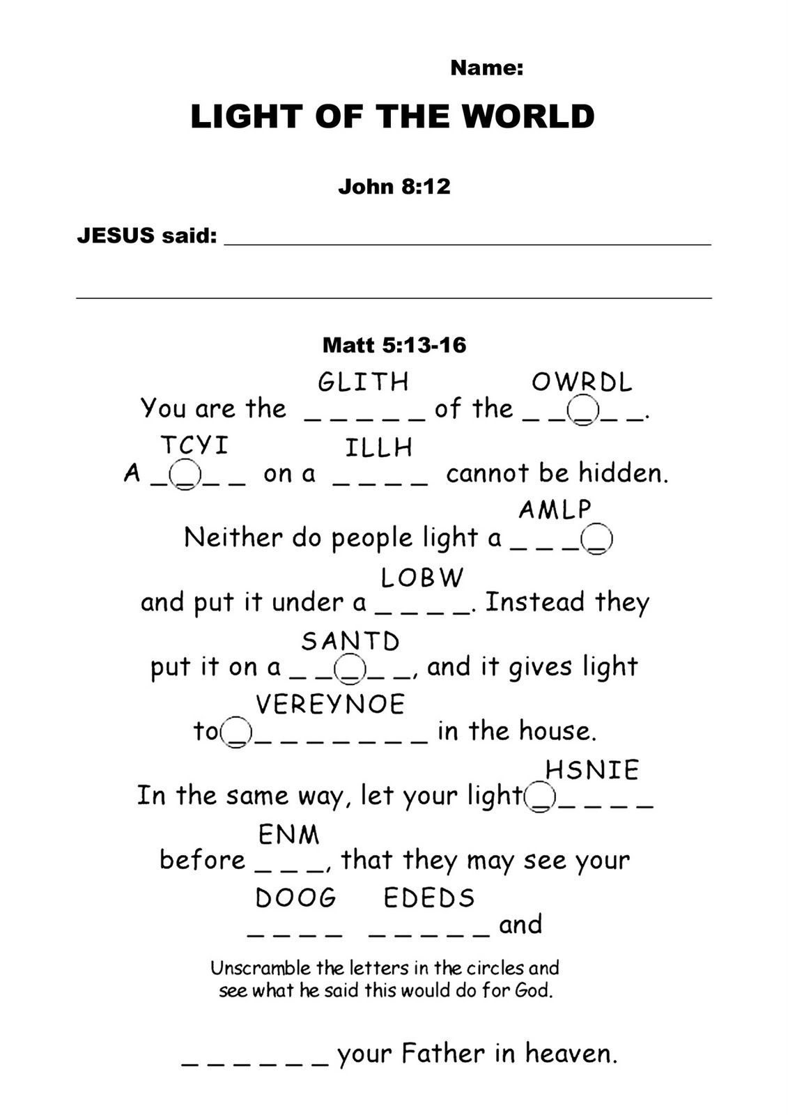 Bible Worksheets | Growing Kids In Grace: Light Of The World - Free Printable Children&amp;#039;s Bible Lessons Worksheets