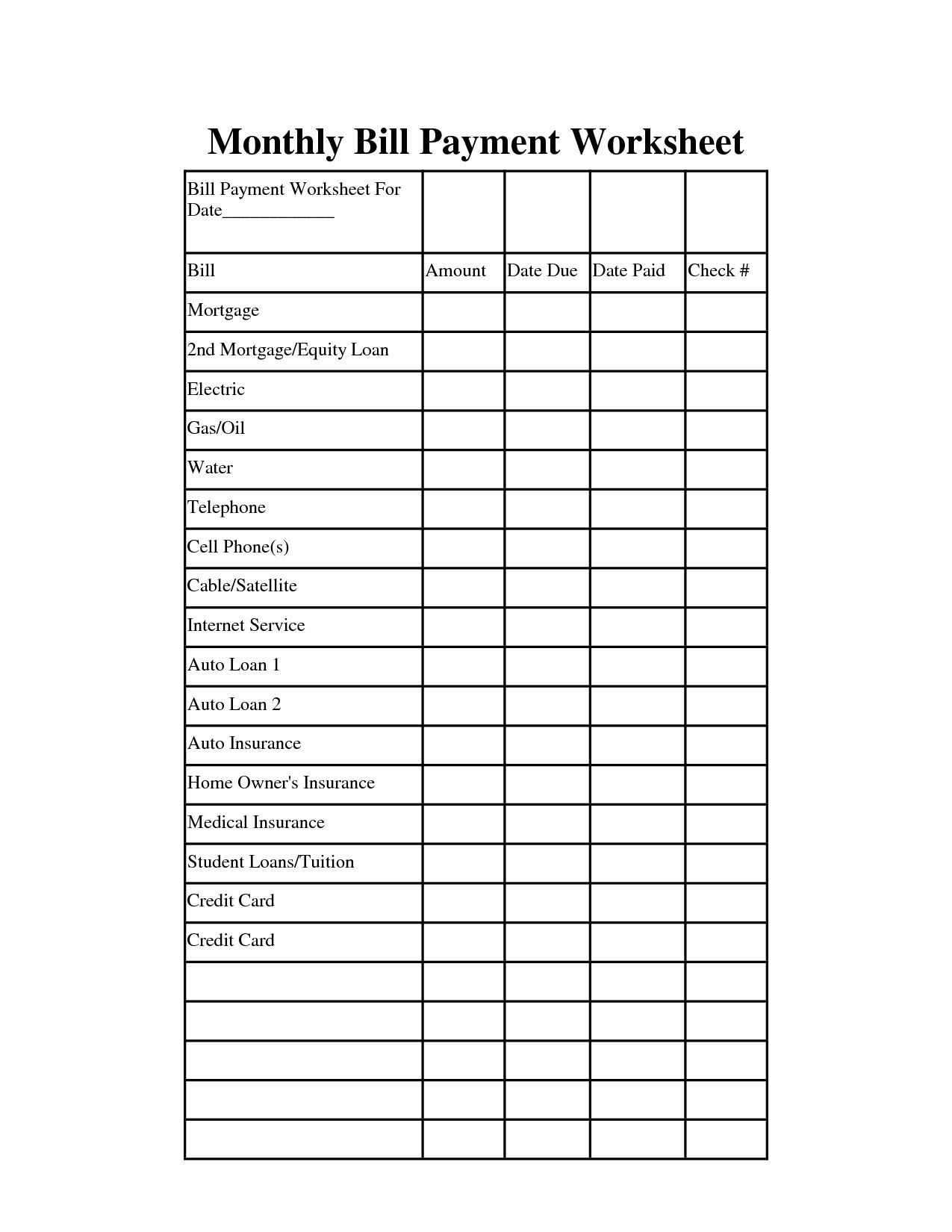 Bill Chart Template - Kubre.euforic.co-Free Printable Monthly Bill - Free Printable Monthly Bill Payment Worksheet