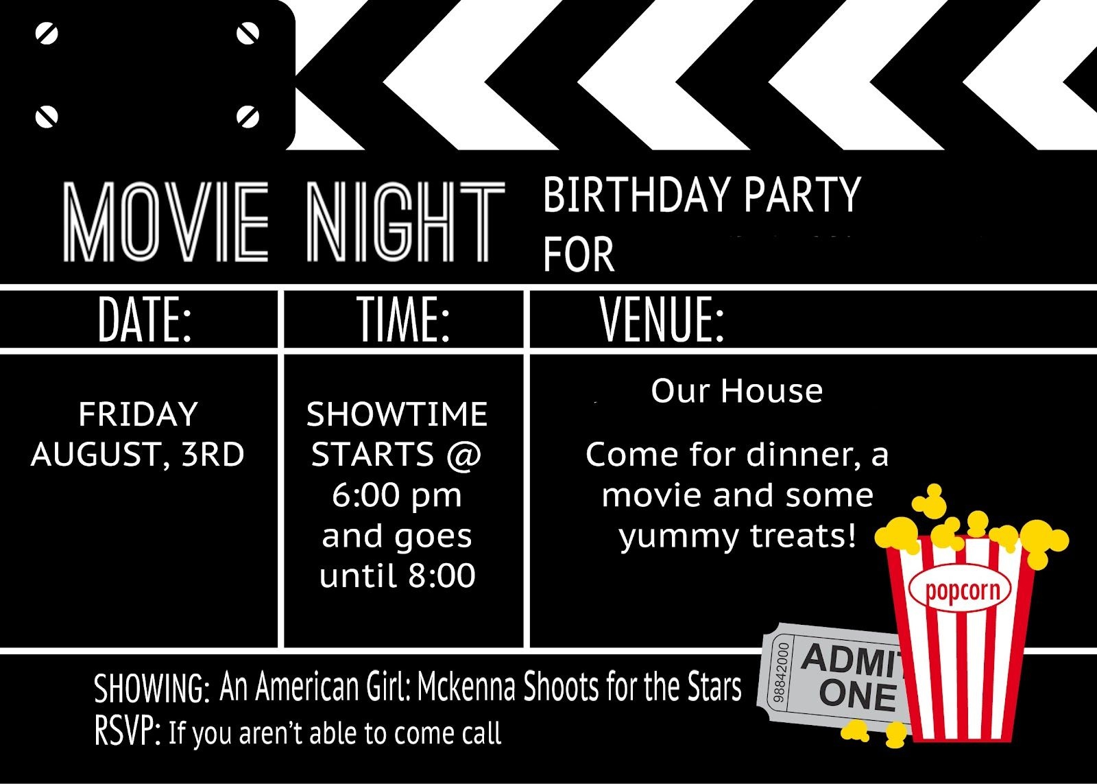 Birthday Party Invitation Templates Movie Theme | Kalli&amp;#039;s 13Th - Movie Birthday Party Invitations Free Printable