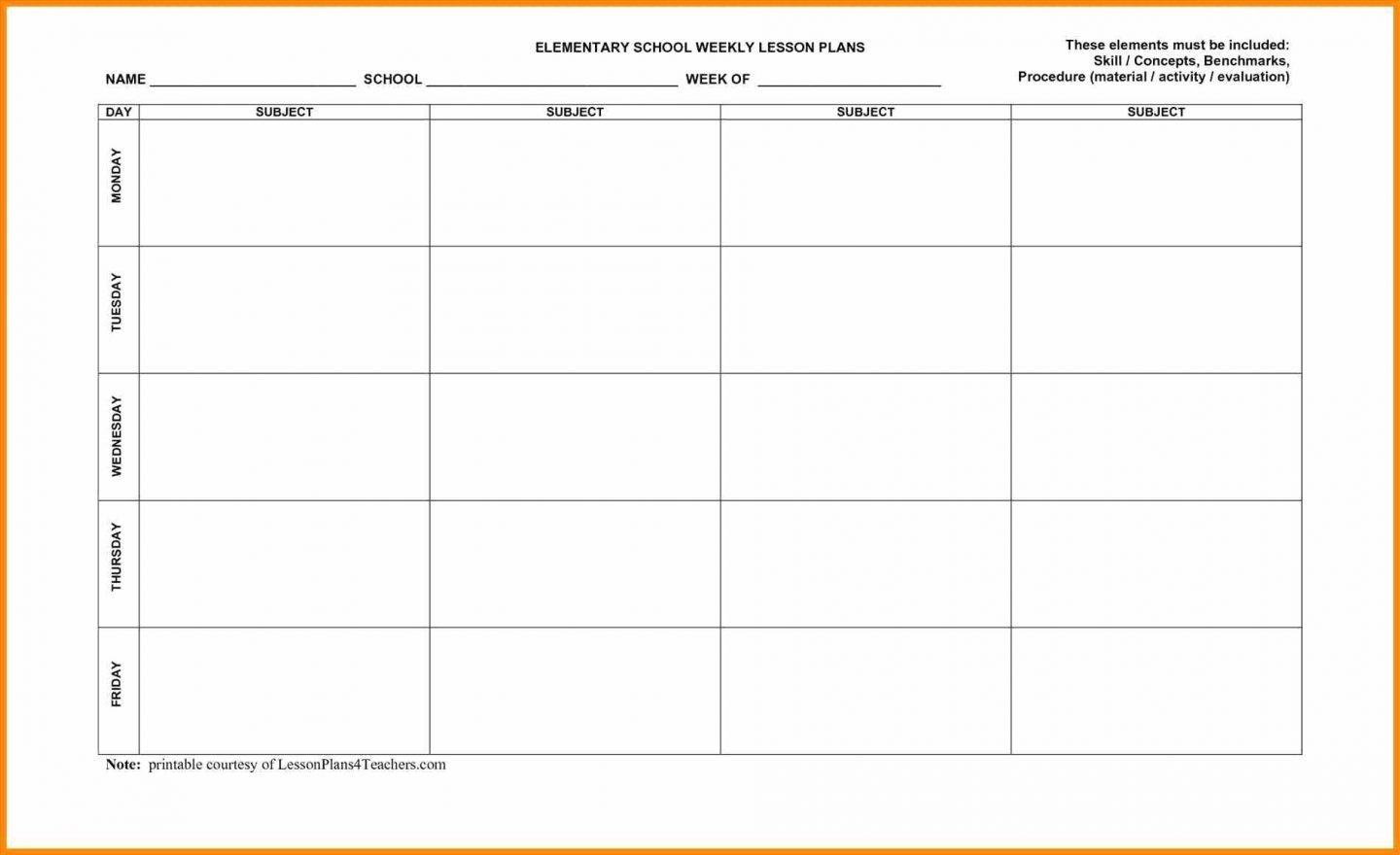 Blank Lesson Plan Templates To Print Template Free Printable Weekly - Free Printable Lesson Plan Template Blank