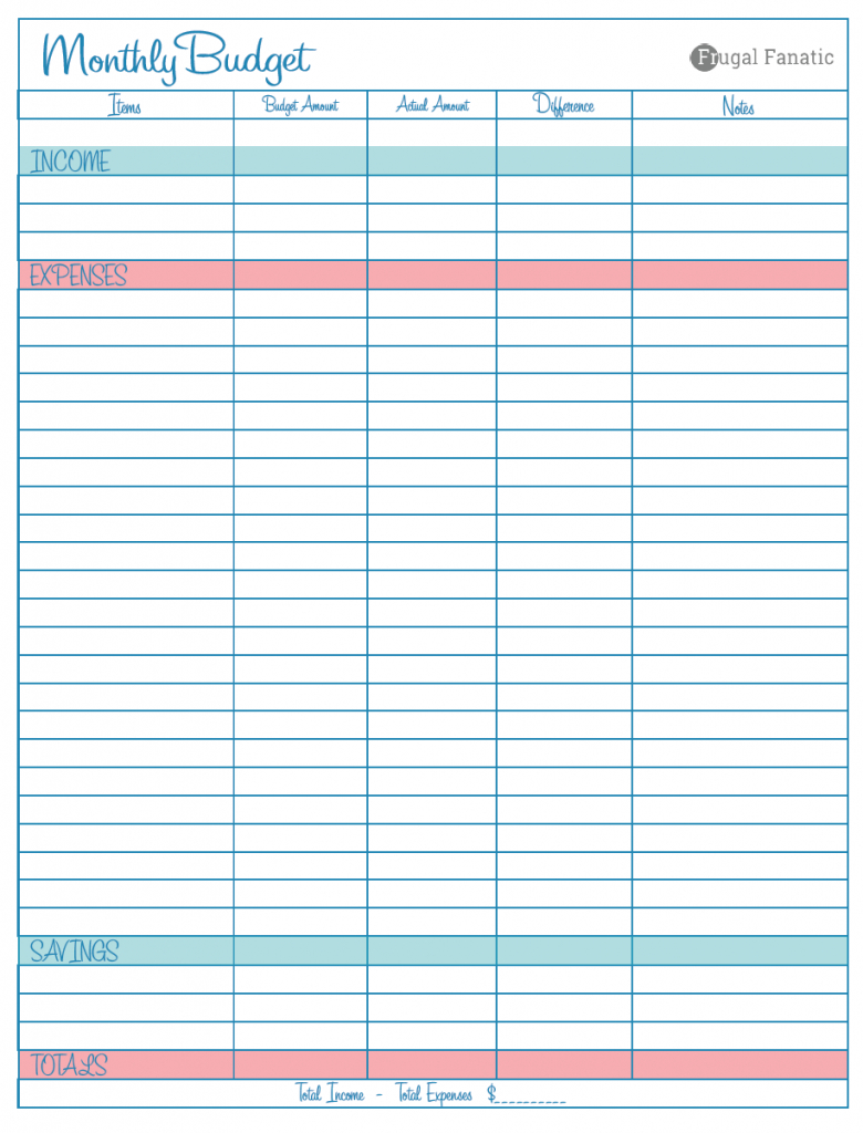Blank Monthly Budget Worksheet - Frugal Fanatic - Free Printable Monthly Expenses Worksheet