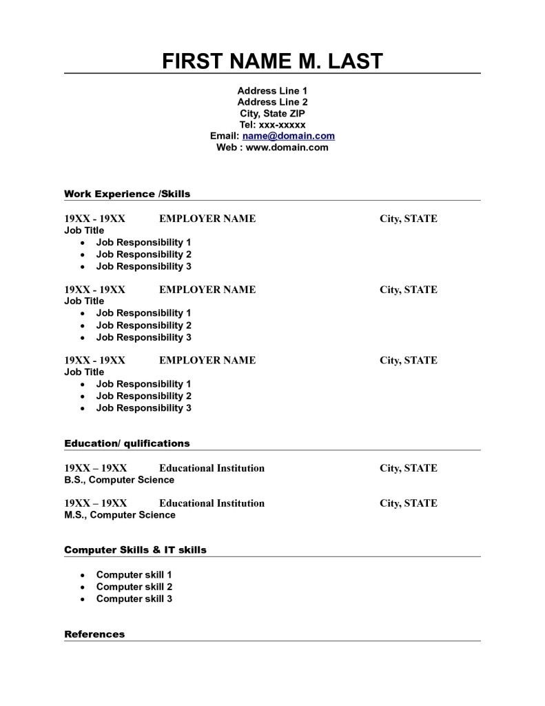 Blank Printable Resume Templates With Photo