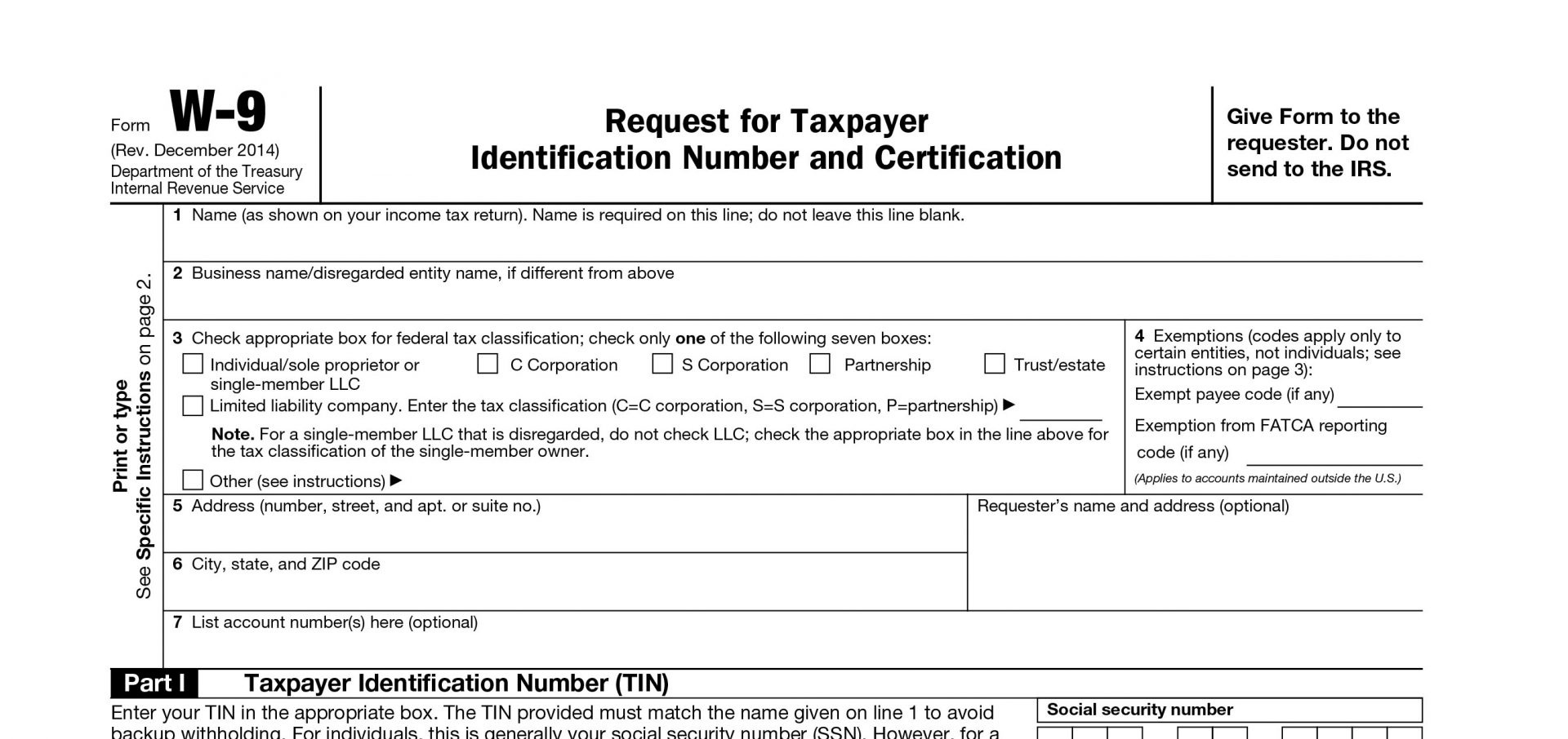 W9 Form Printable 2017 Free Free Printable