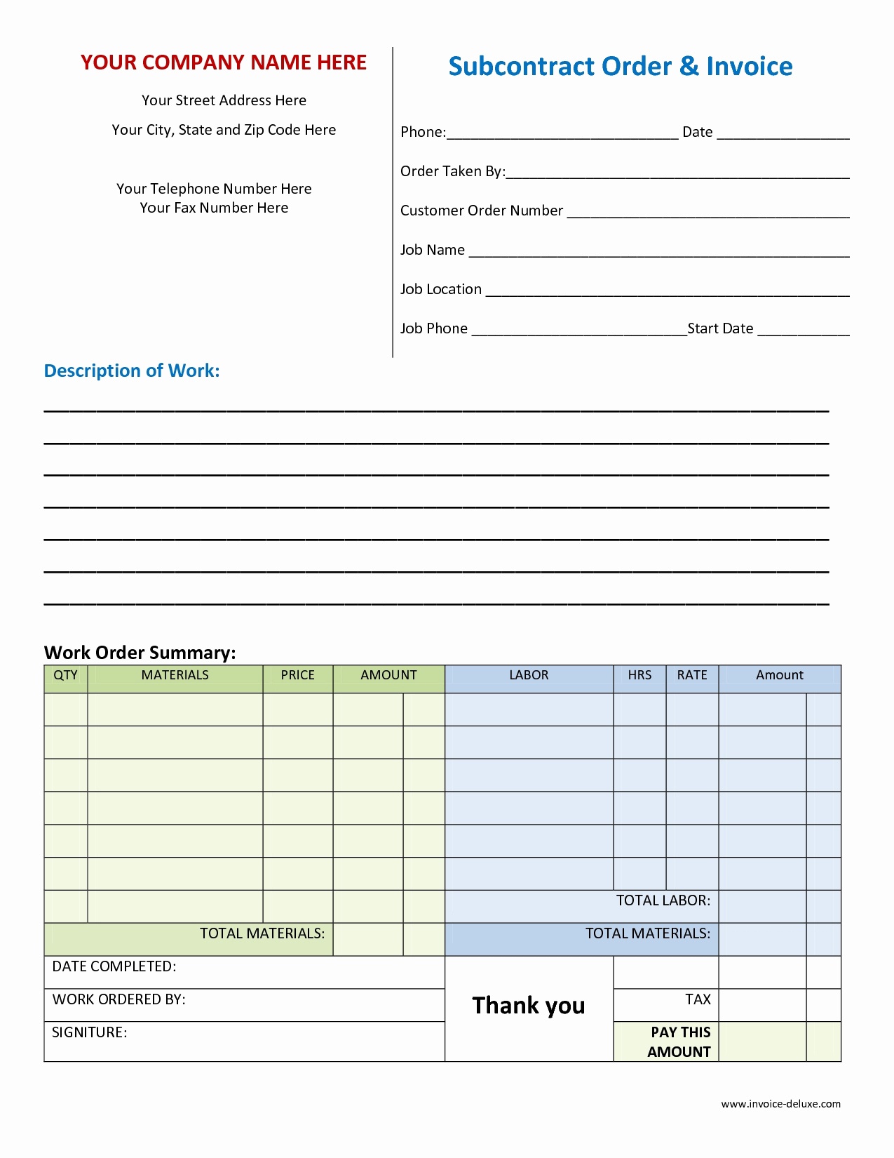 Blank Work Invoice Template As Well Free Printable With Plus - Free Printable Work Invoices