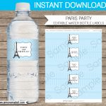 Blue Paris Water Bottle Labels | Part Decorations   Free Printable Paris Water Bottle Labels