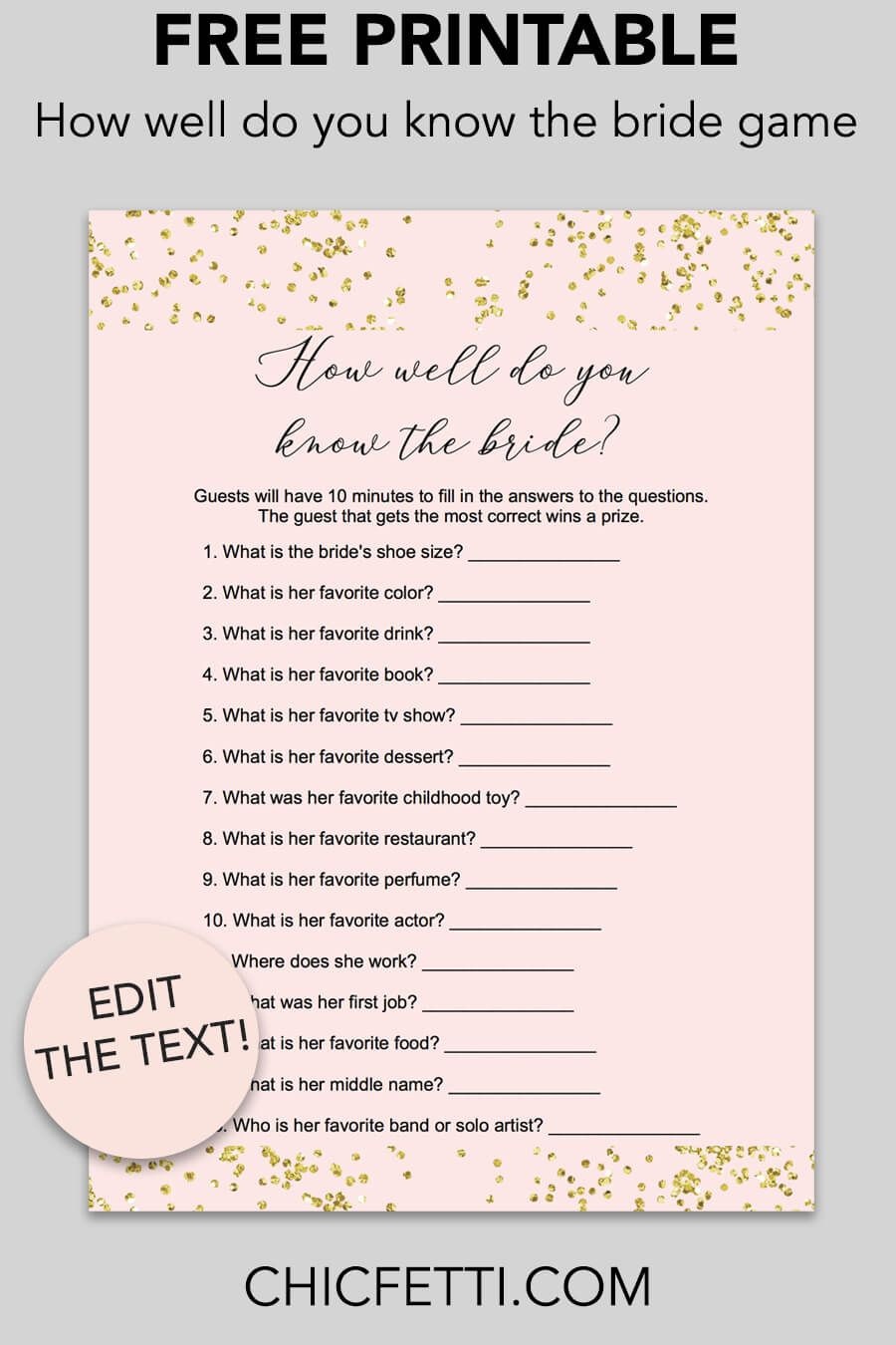 Blush And Confetti How Well Do You Know The Bride Game | Free - How Well Do You Know The Bride Free Printable