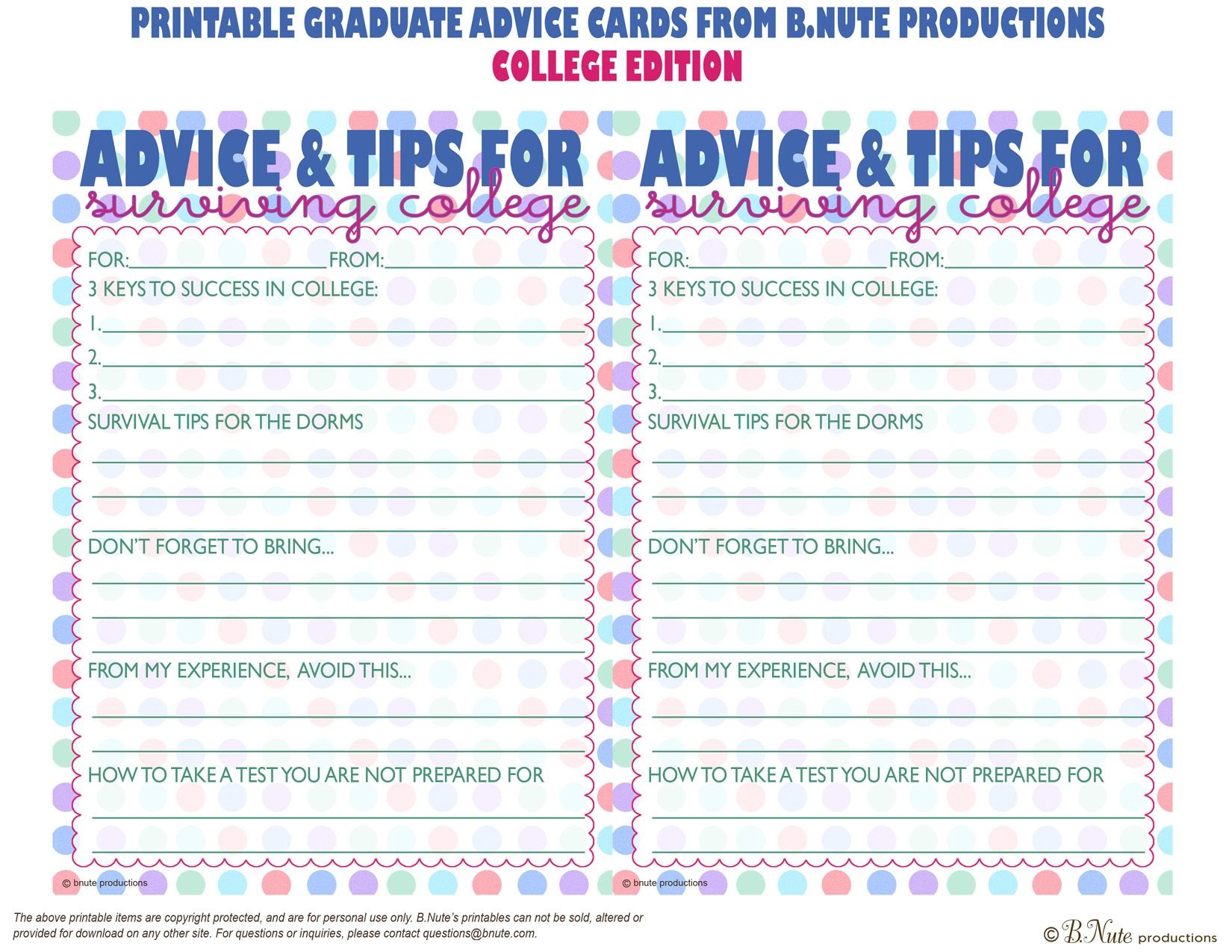 Bnute Productions: Free Printable Graduate Advice Cards - College - Free Printable Graduation Advice Cards
