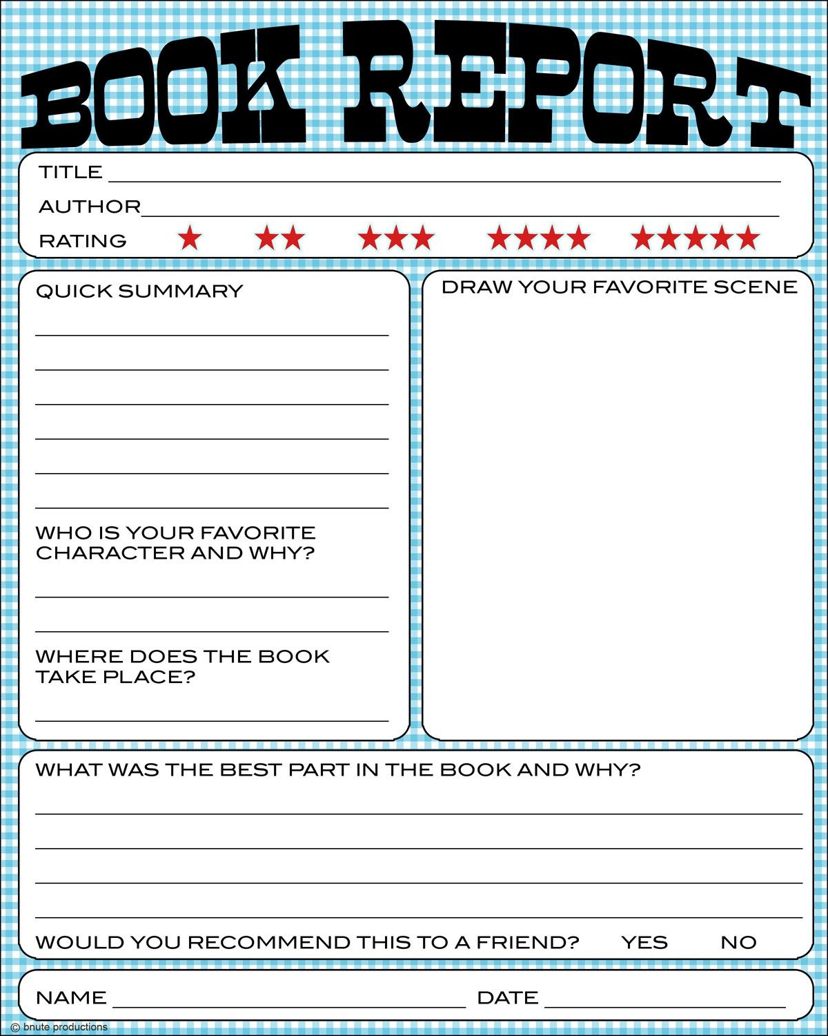 Bnute Productions: Free Printable Kids Book Report Worksheet | Book - Free Printable Books For 5Th Graders
