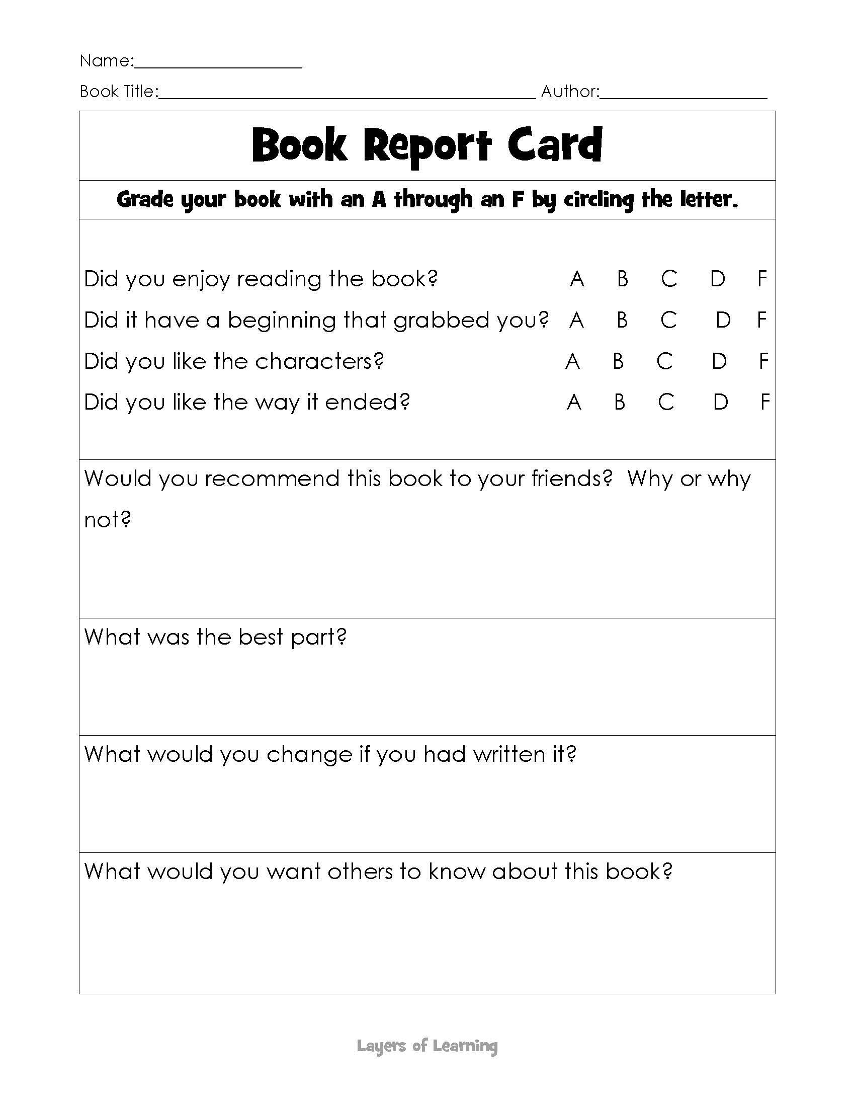 Book Report Cards | Reading | Teaching Toddlers To Read, Improve - Free Printable Preschool Report Cards