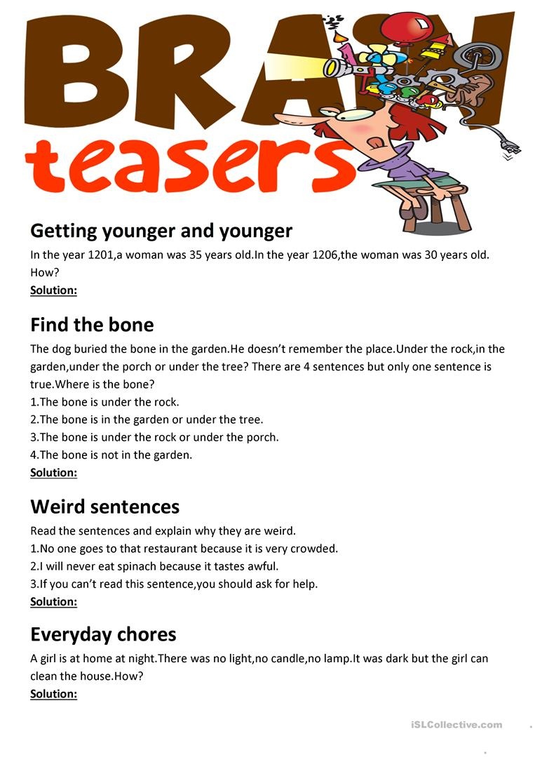 Brain Teasers(With Answer Key) Worksheet - Free Esl Printable - Free Printable Brain Teasers