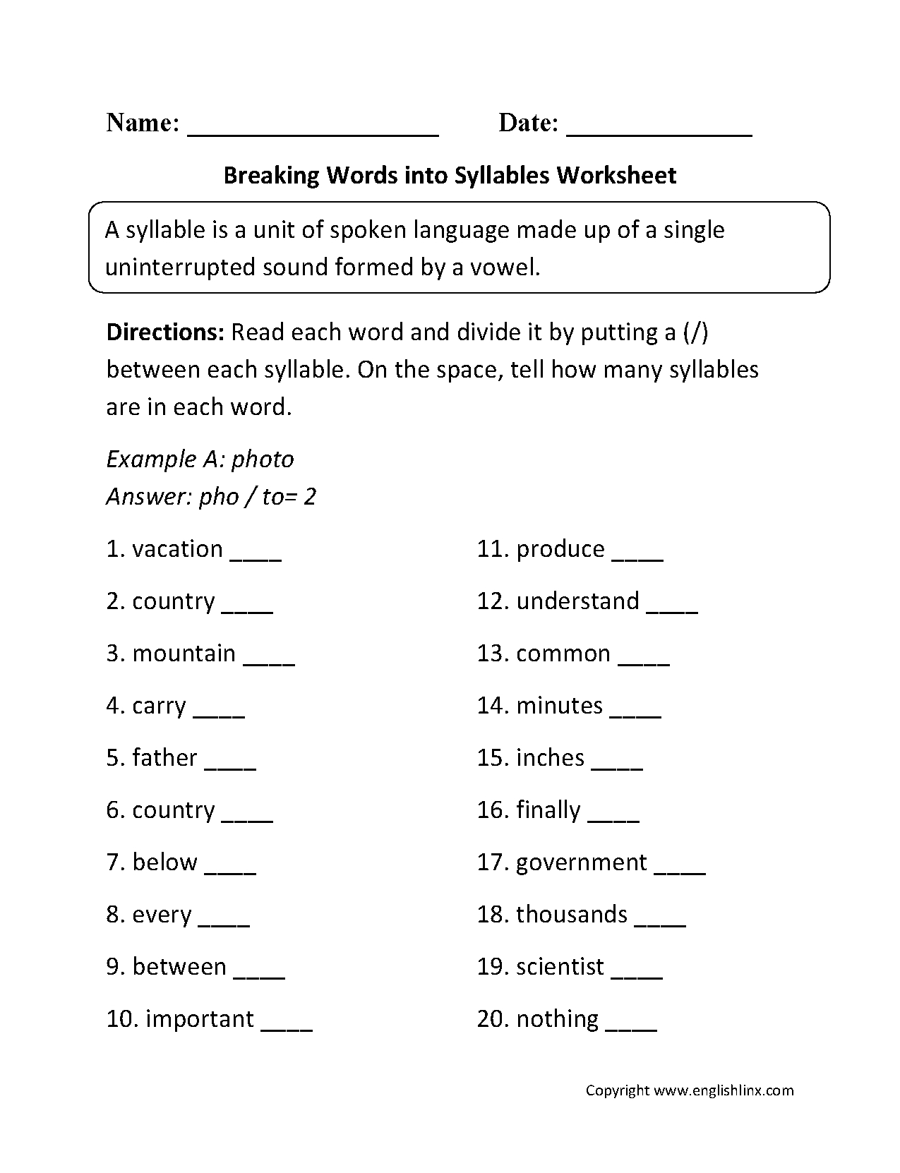 Open And Closed Syllables Worksheets Pdf