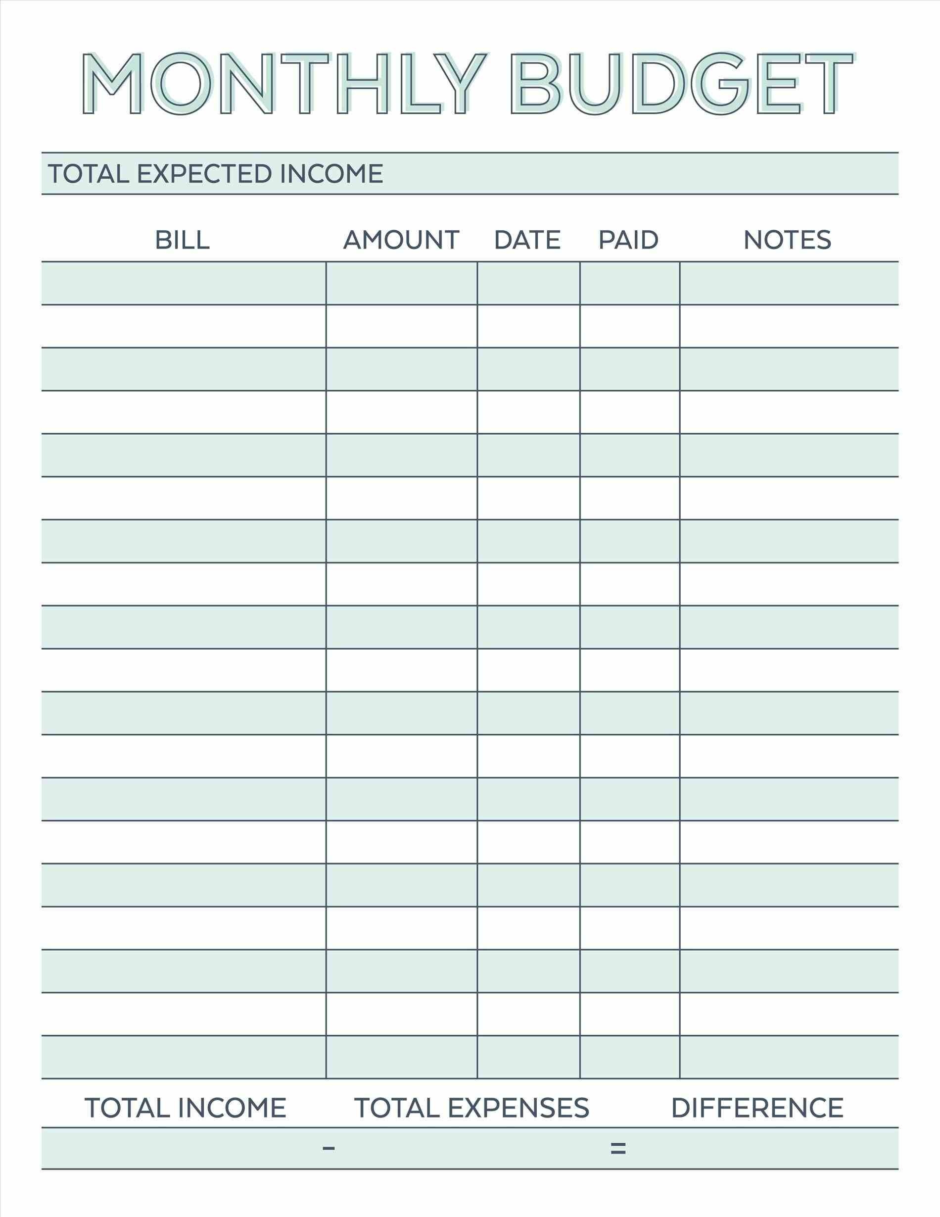 free simple monthly household budget template