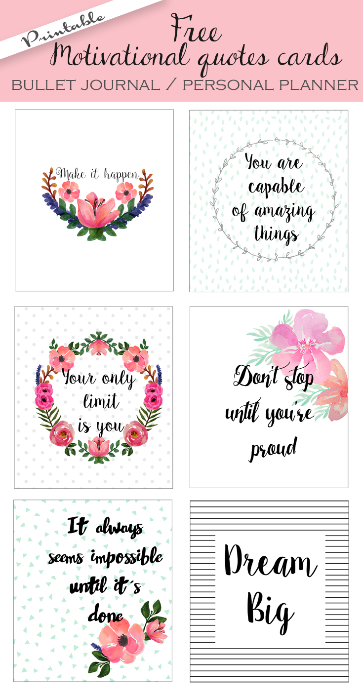 Bullet Journal / Personal Planner Motivational Quotes Cards. Free - Free Printable Personal Cards