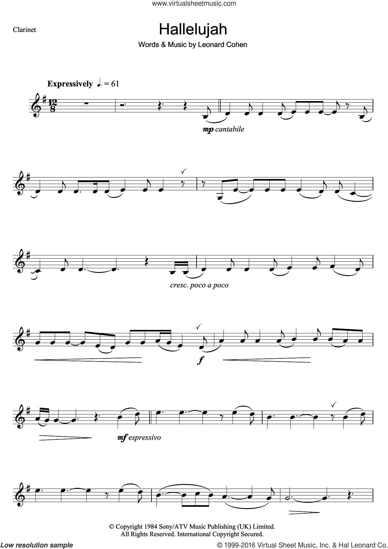 Burke - Hallelujah Sheet Music For Clarinet Solo [Pdf] - Free Printable Christmas Sheet Music For Clarinet