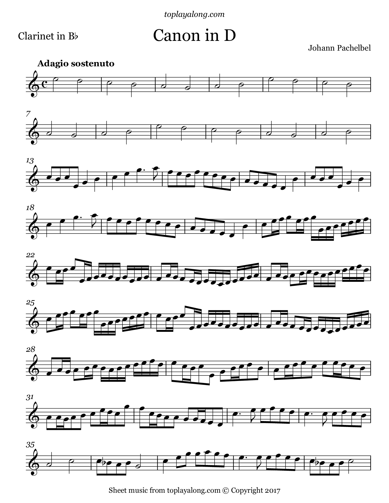 Canon In D – Toplayalong - Free Printable Clarinet Sheet Music