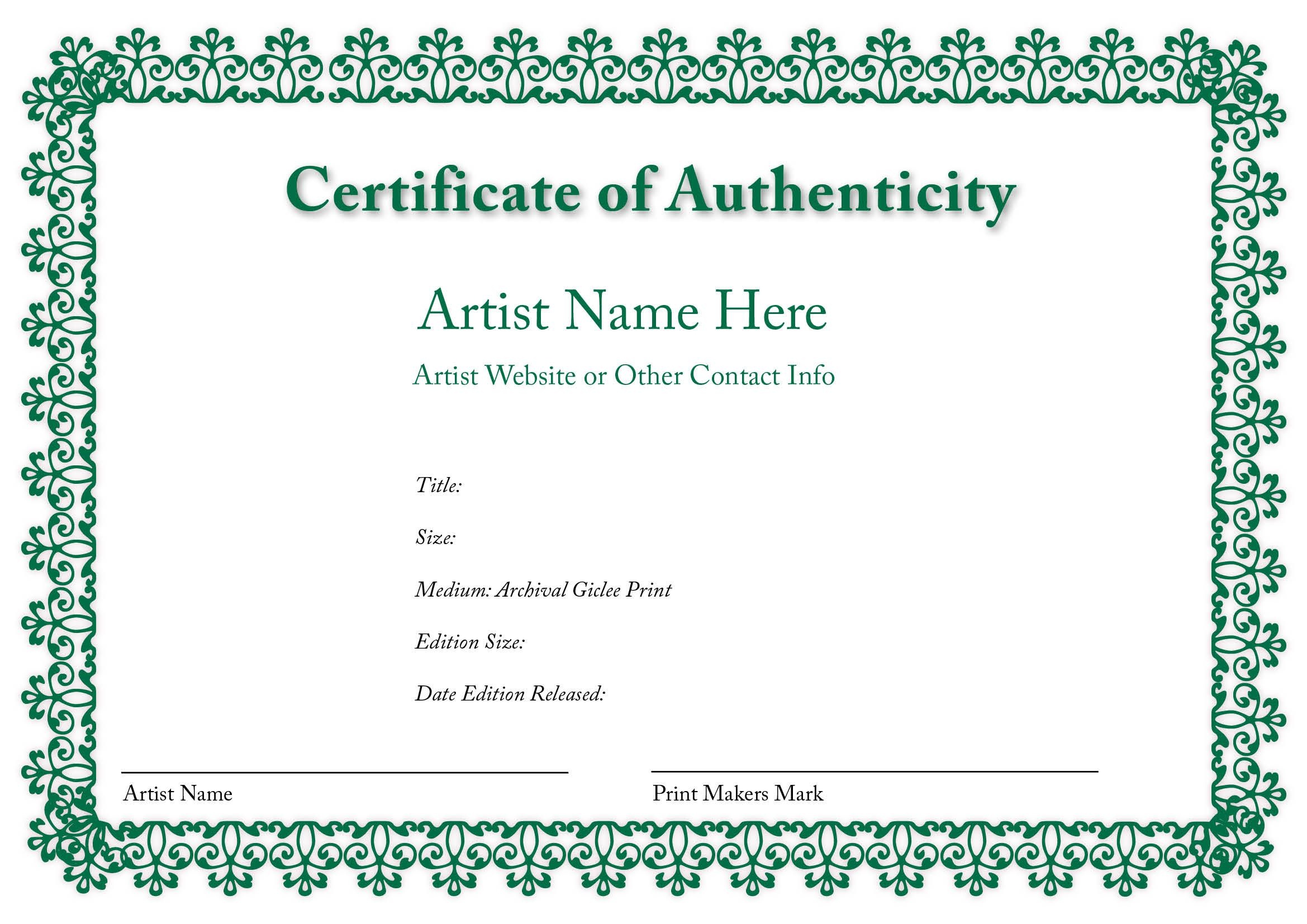 Certificate Of Authenticity Of An Art Print | Certificates Of - Fake Adoption Certificate Free Printable
