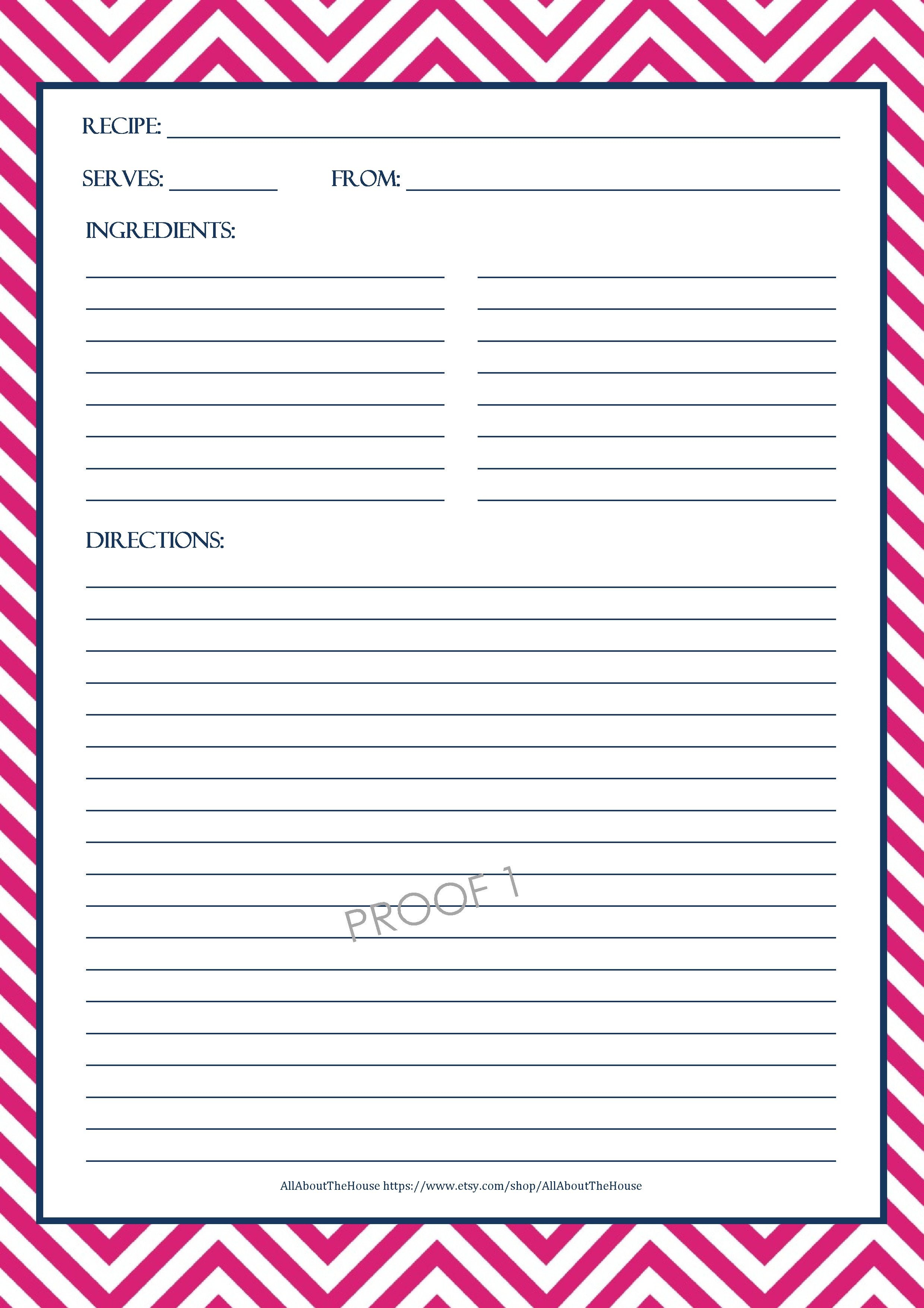Chevron Recipe Sheet Editable | School Binder Wallpaper | Printable - Free Printable Recipe Page Template