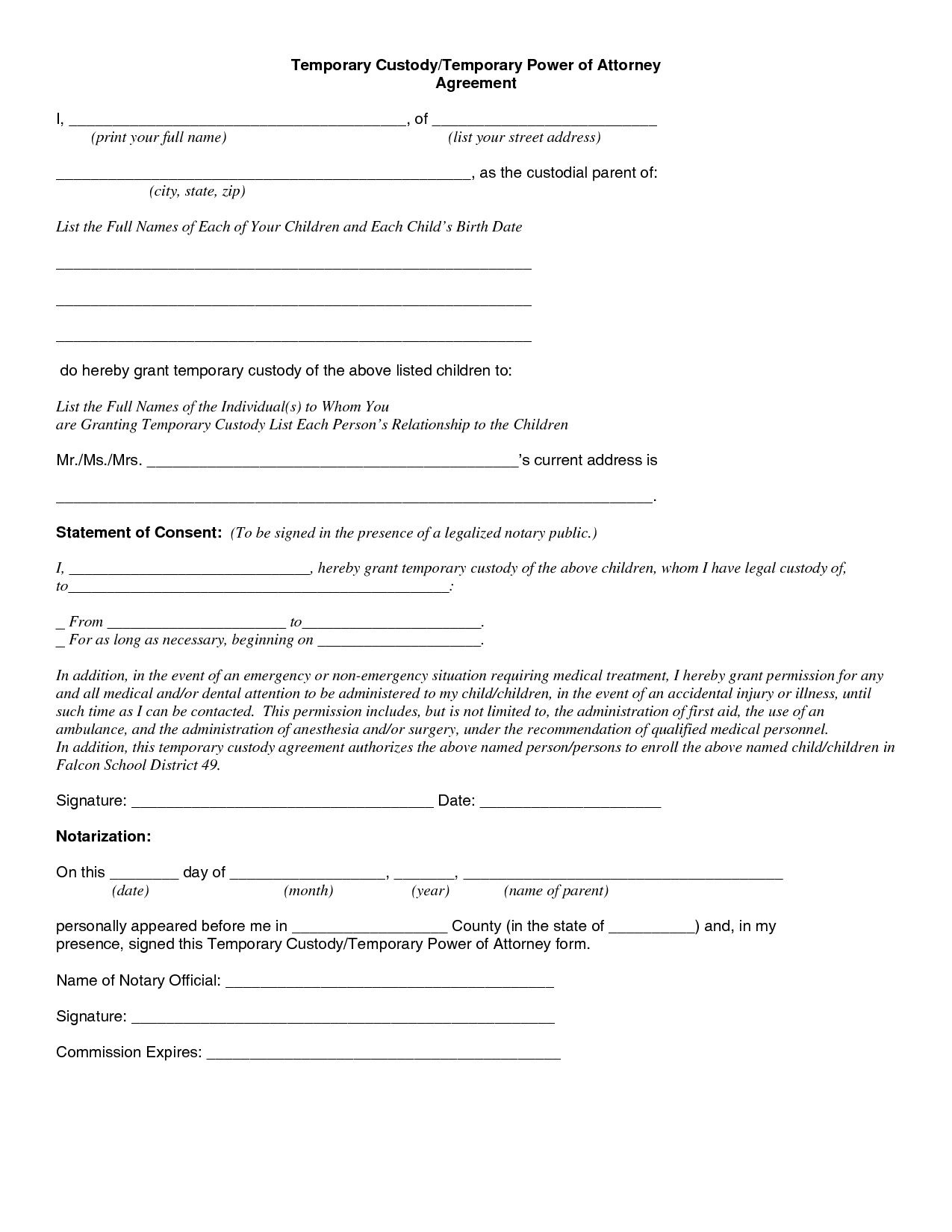 Child Custody Agreement Special Best S Of Temporary Guardianship - Free Printable Child Custody Papers
