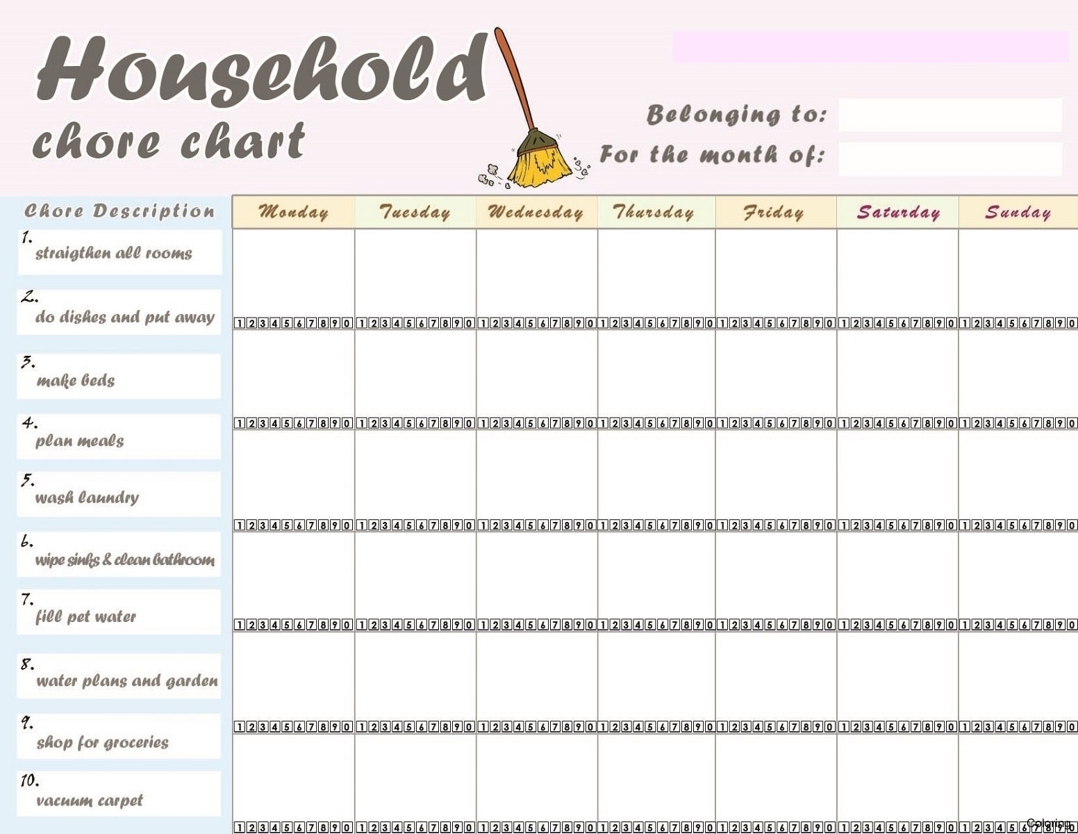 Free Printable Chore Chart - - Chore Chart For Adults Printable Free