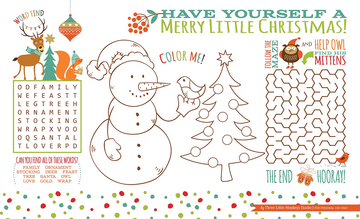 Free Printable Christmas Placemats For Adults Free Printable