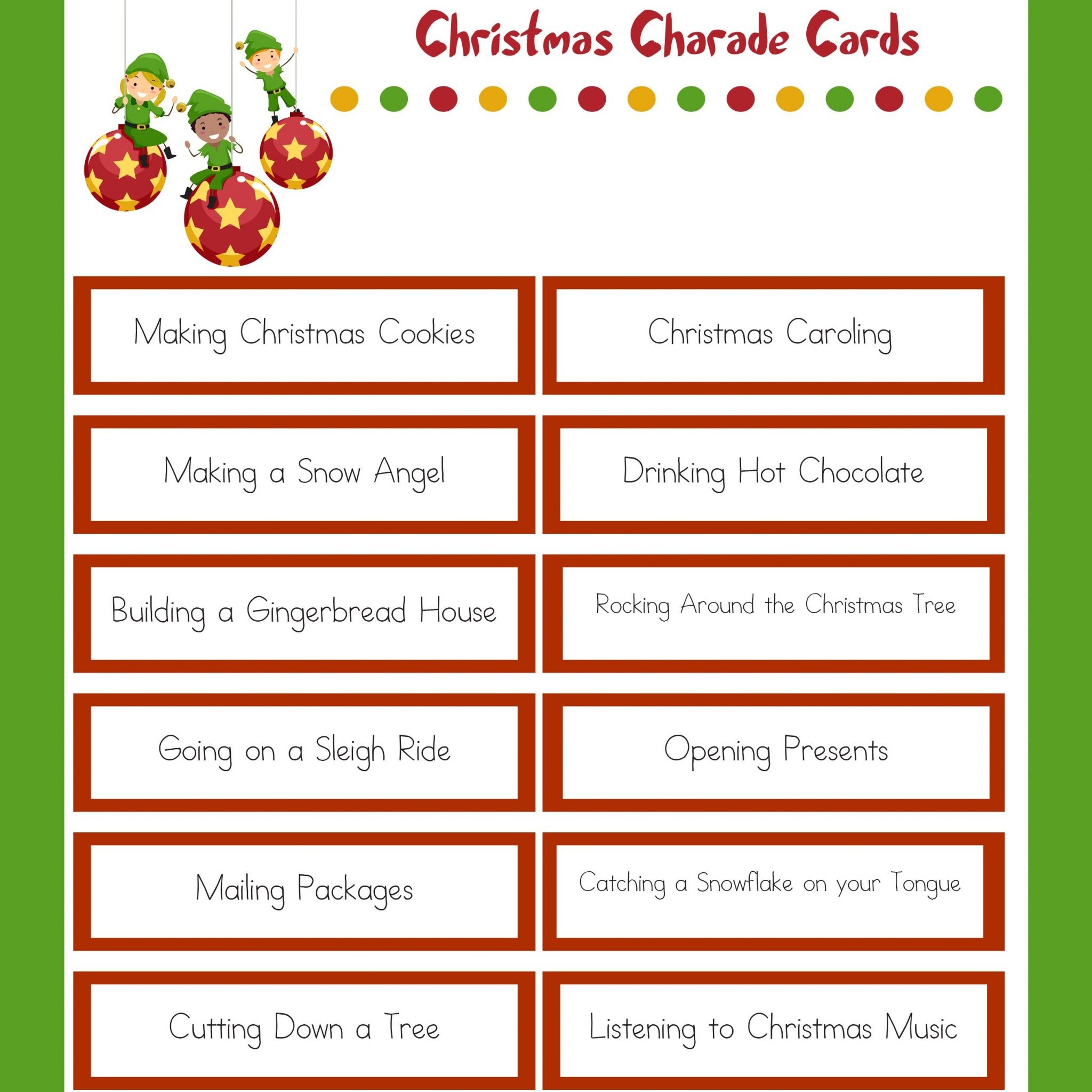 Free Printable Christmas Charades Cards Free Printable