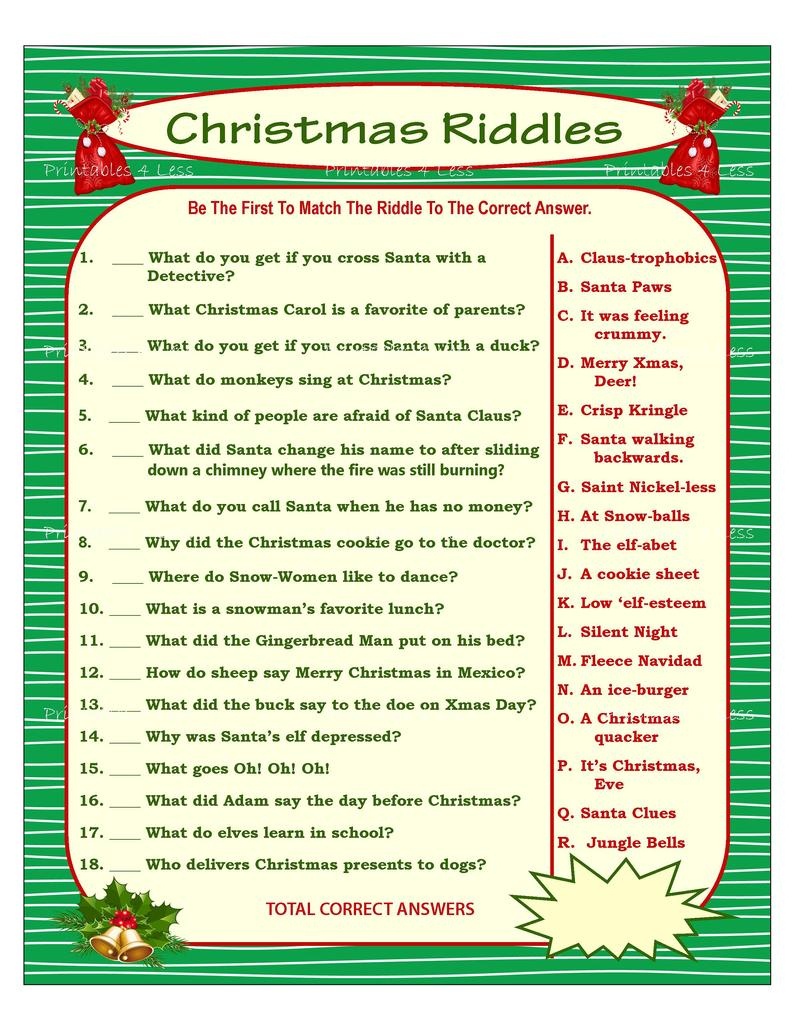 Christmas Riddle Game, Diy Holiday Party Game, Printable Christmas Game,  Diy Game For Holiday, Xmas Game Idea, Kid Game - Printables 4 Less - Free Printable Christmas Riddle Games