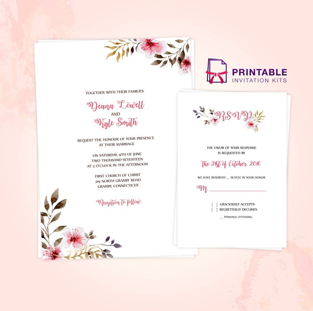 Clean, Delicate Vintage Floral Invitation And Rsvp Printable Pdf - Free Printable Rsvp