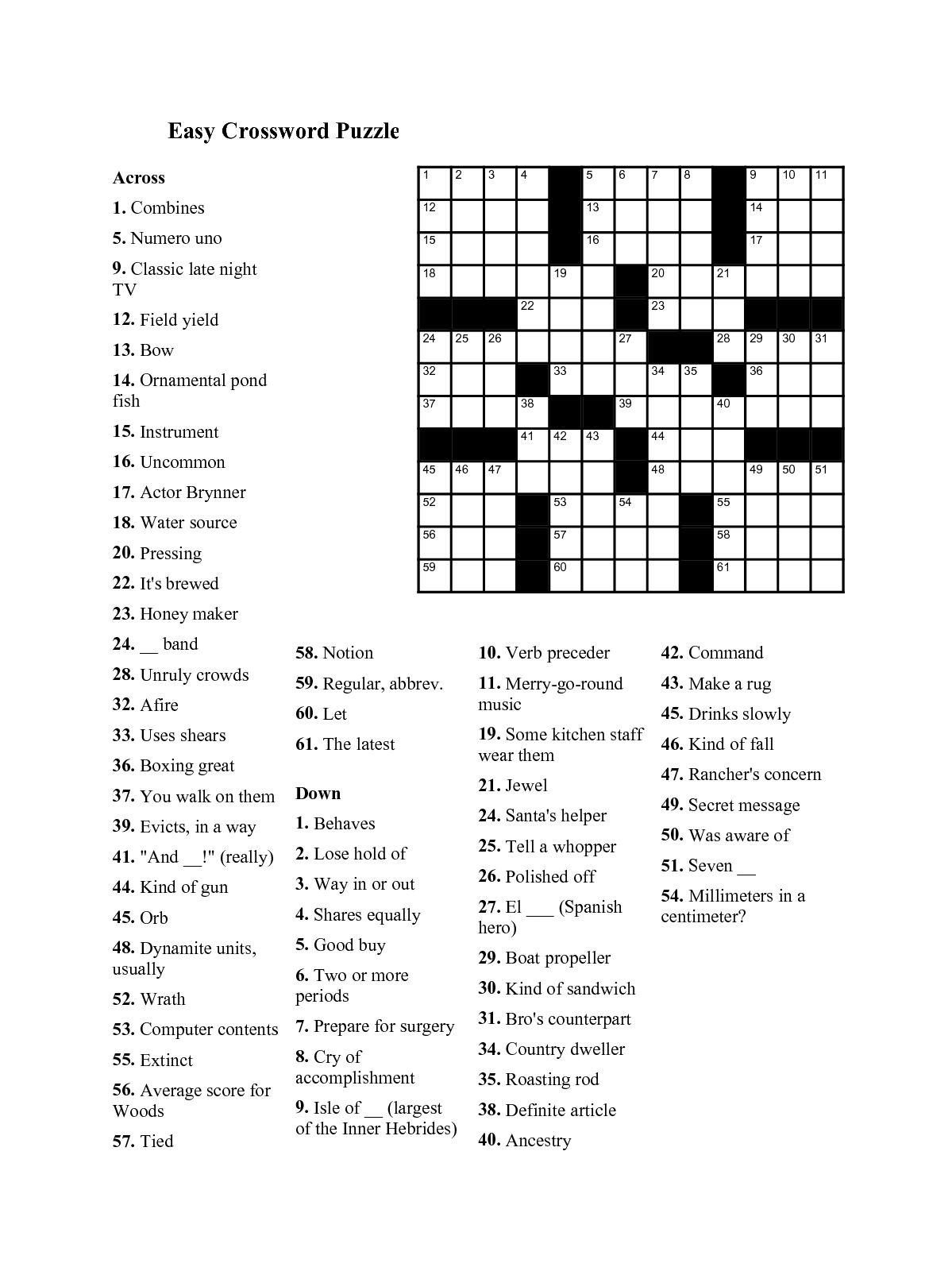 Coloring ~ Coloring Easy Printable Crossword Puzzles Large Print - Free Online Printable Easy Crossword Puzzles