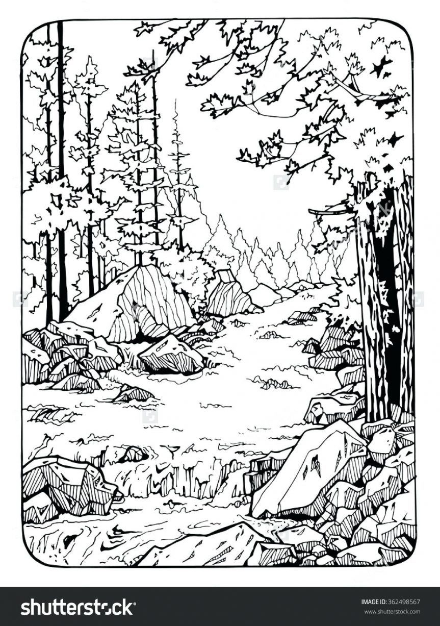 Coloring Pages: River Scene Coloring Page Nature Pages Tree With - Free Printable Waterfall Coloring Pages