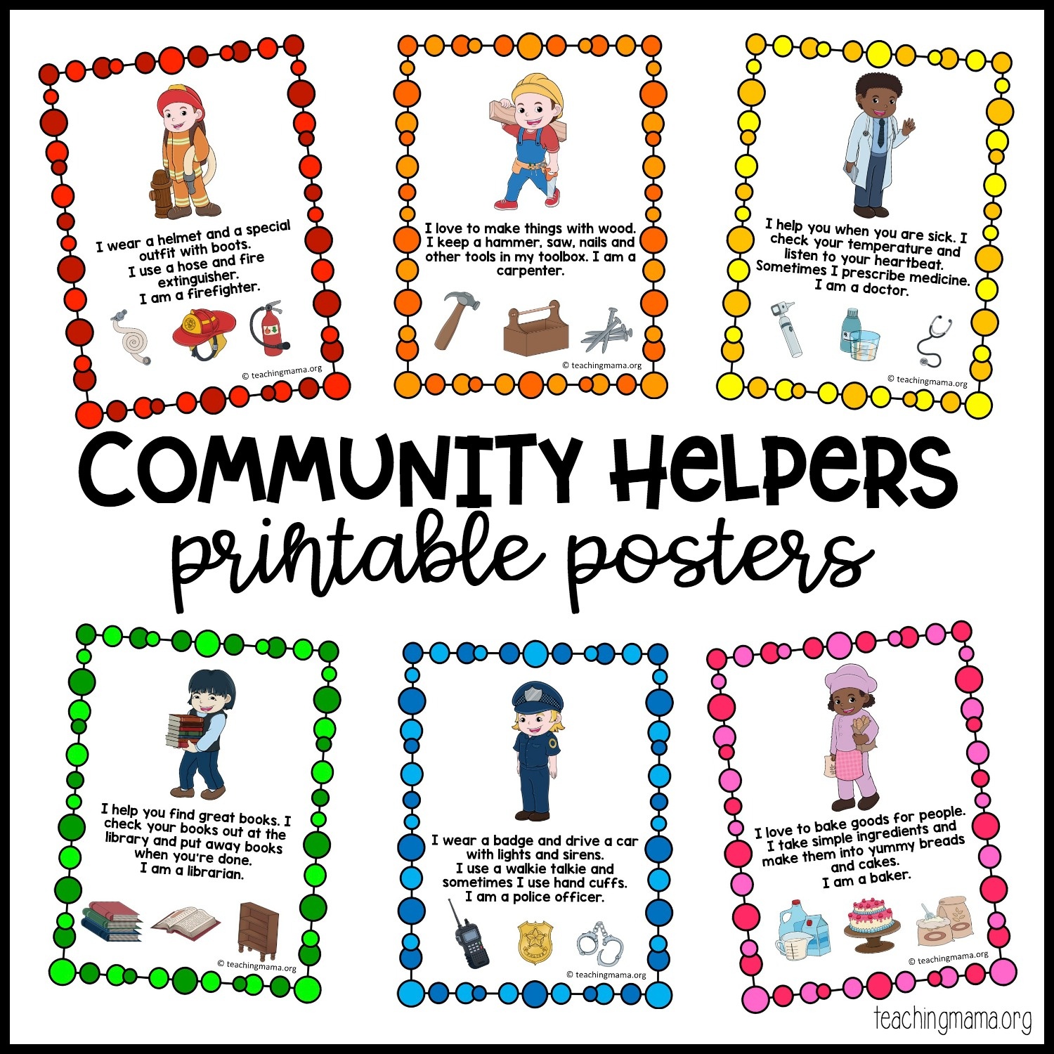Community Helpers Printable Posters - Teaching Mama - Free Printable Preschool Posters