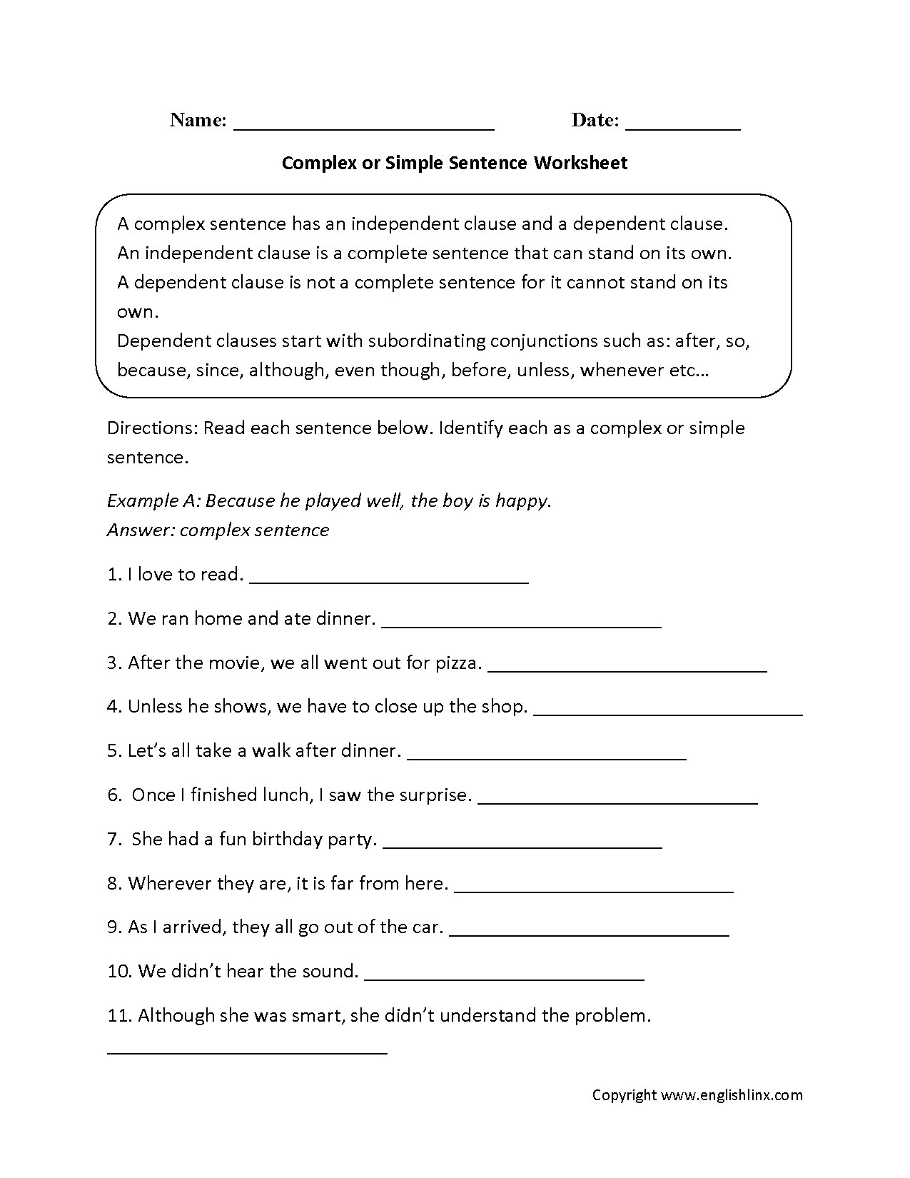 Complex Or Simple Sentences Worksheet | Education | Common Core - Free Printable Sentence Diagramming Worksheets