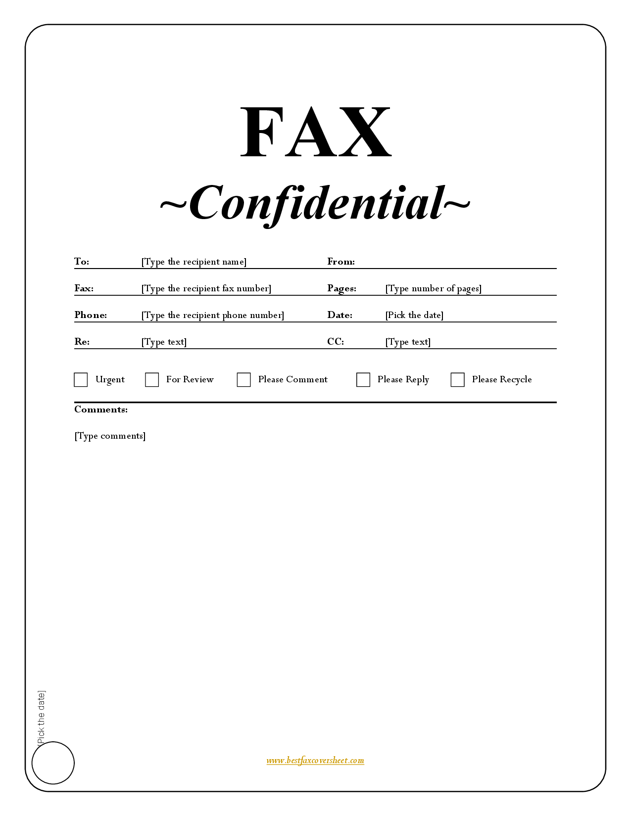 Confidential Fax Cover Sheet Microsoft Word - Free Printable Fax Cover Sheet